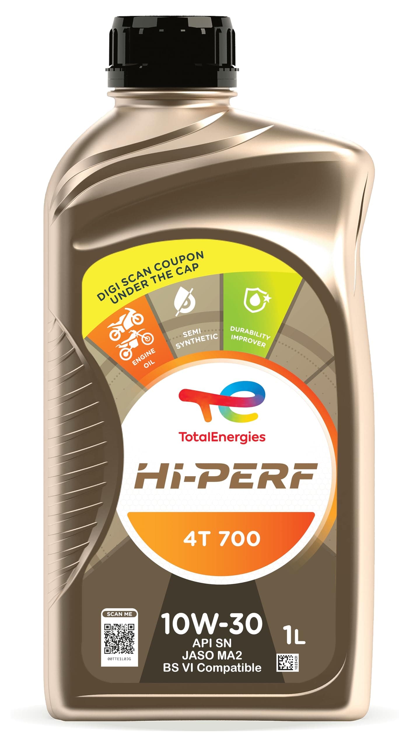 TotalEnergies-Hi-Perf 4T 700 10W-30 | API SN, JASO MA2 | 4-Stroke Semi Synthetic Engine Oil for Bikes- 1L