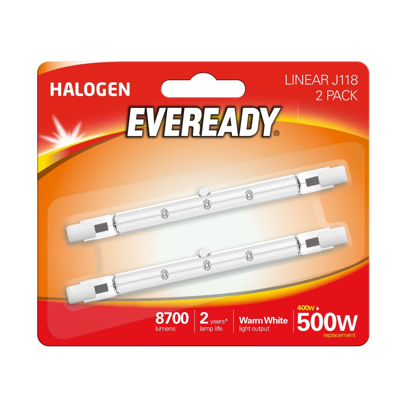 ECO Halogen 400W (500W Equivalent) Linear Light Bulb,White, Pack of 2, R7s, 500 W