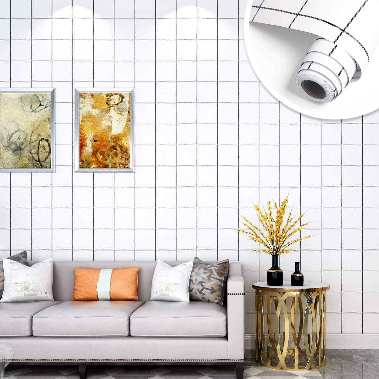 Modern White Grid Vinyl Wall Paper for Kitchen Backsplash Peel and Stick Wallpaper for Bathroom Living Room Bedroom Wall Decor Removable Self Adhesive Wallpaper 24 x 118 inch