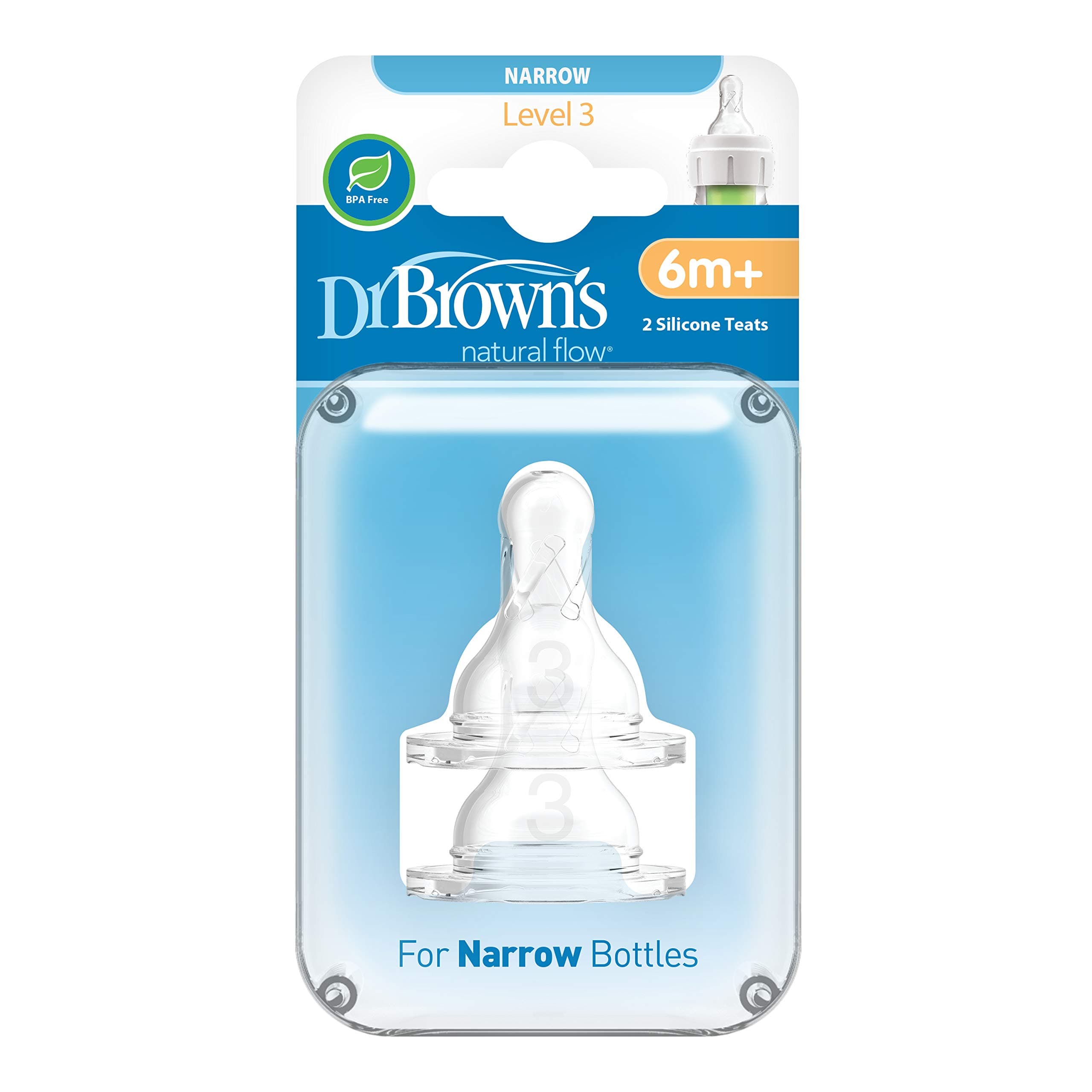 Dr. Brown's Natural Flow Level 3 Standard Nipple (Pack of 4, White)