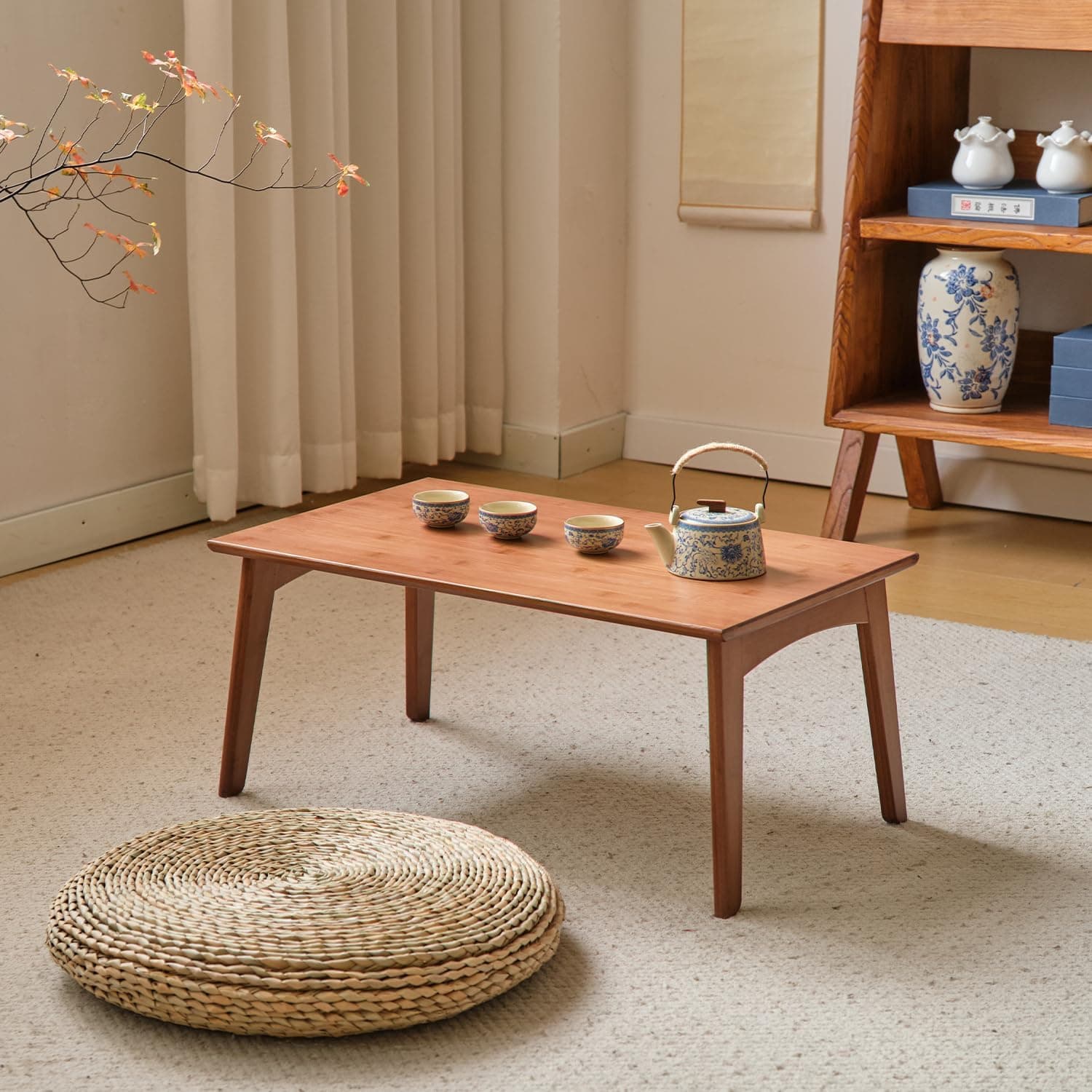 JIKUGO Japanese Floor Table No Assembly Required Bamboo Folding Walnut Coffee Table Bedroom 23.6x15.7x9.8in Furniture Low Tea Table for Sitting on The Floor Walnut Small