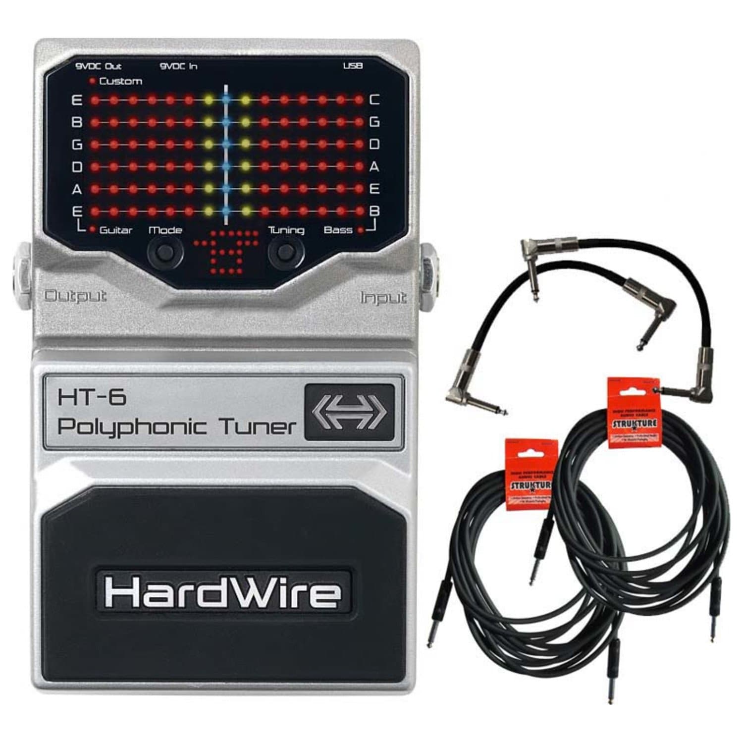 Hardwire HT-6 Tuner Pedal w/2 6" patch cables 2 18.6' inst cables