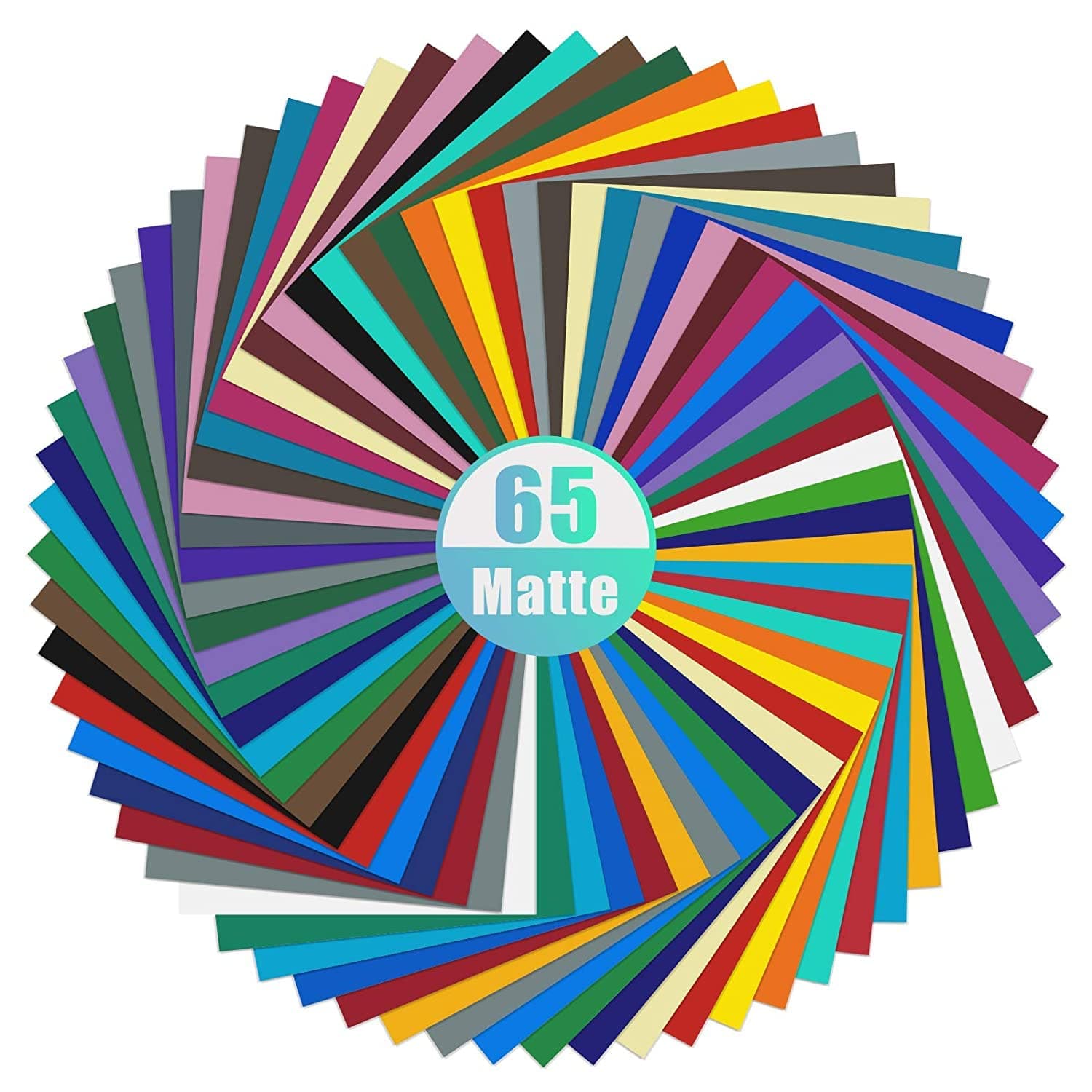 IModeur Matte Vinyl – 65 Pack Permanent Vinyl Sheets (12” x 12”) - Bundle of 32 Assorted Matt Colors - Adhesive Craft Outdoor Vinyl for Cutting Machines