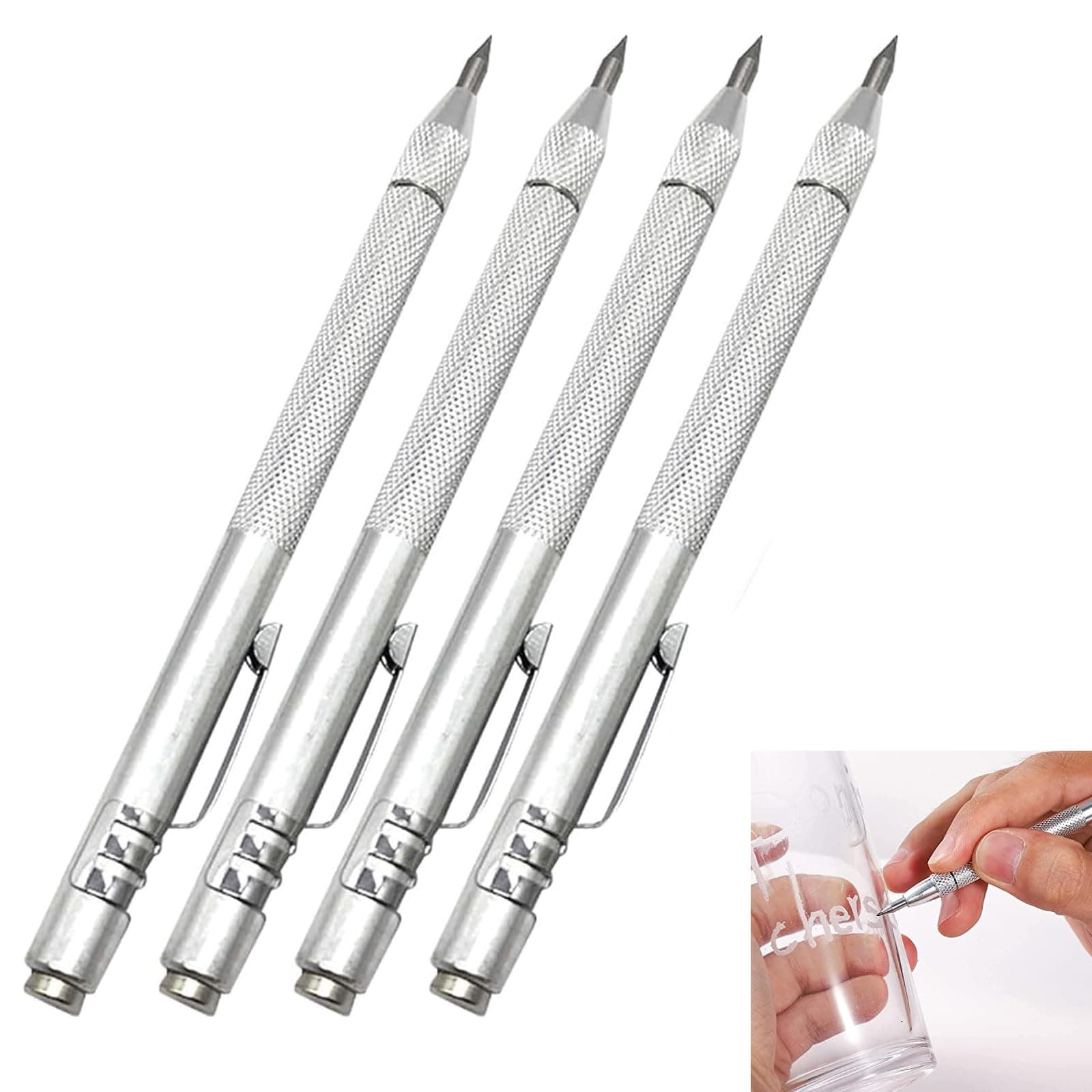 Tungsten Carbide Scriber with Magnet - 4 Marking Tools, Extra Replacement Tips, Aluminium Etching Pen for Glass/Ceramics/Metal