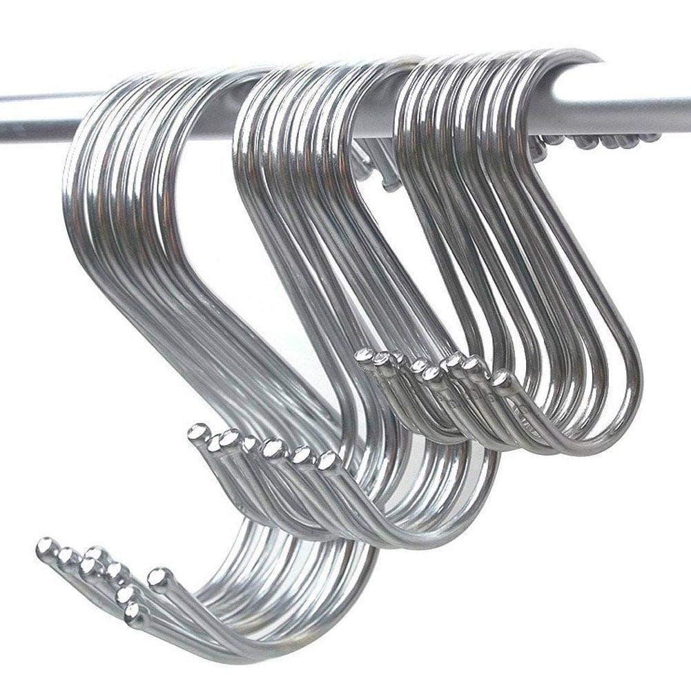 Stainless Steel Silver S Hooks for Kitchen Hanging, 10 Pack