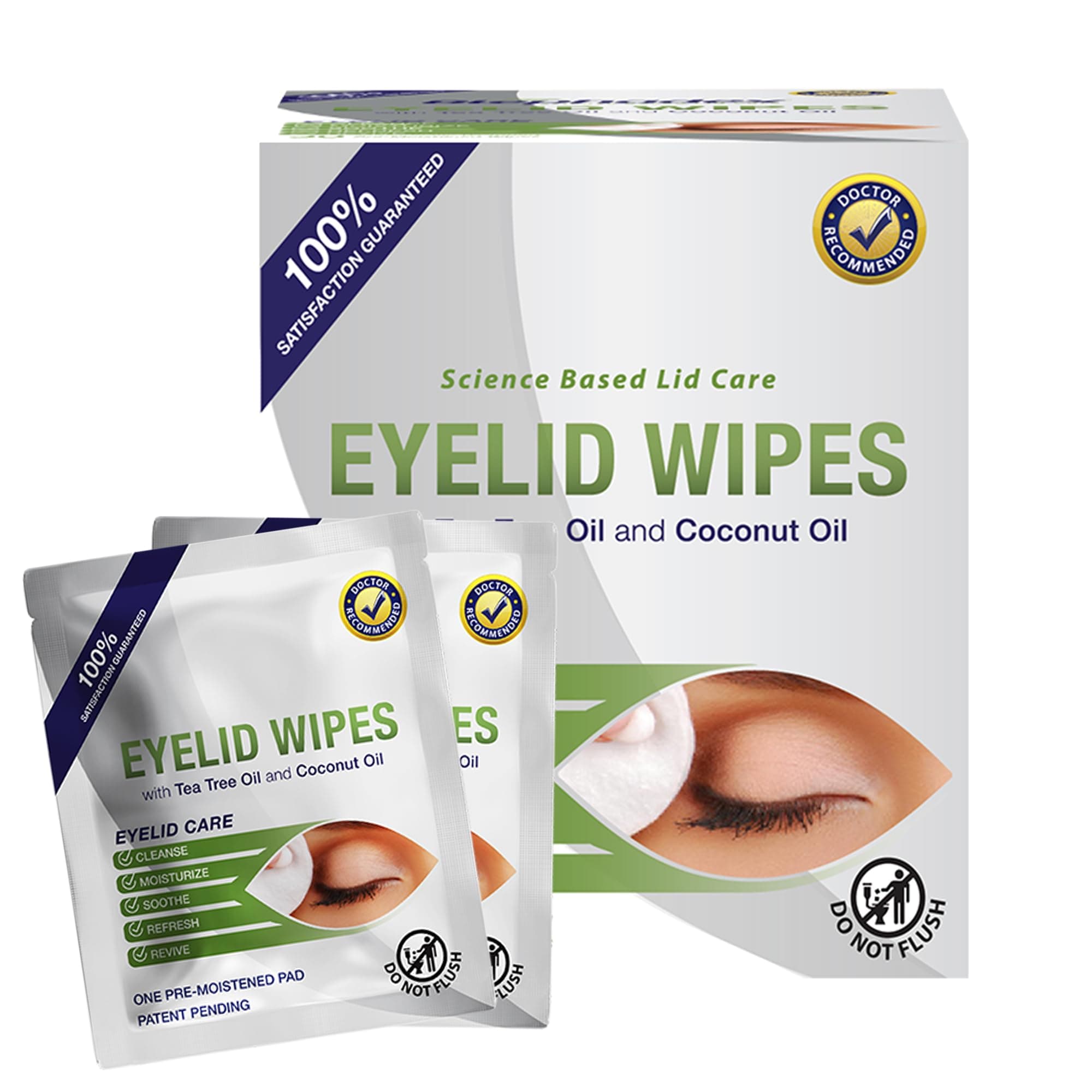 Visual Advantage Premium Eyelid Wipes with Tea Tree and Coconut Oil - Cleansing Eye Wipes for People Itchy Eyes - Box of 30 Natural Eye Wipes