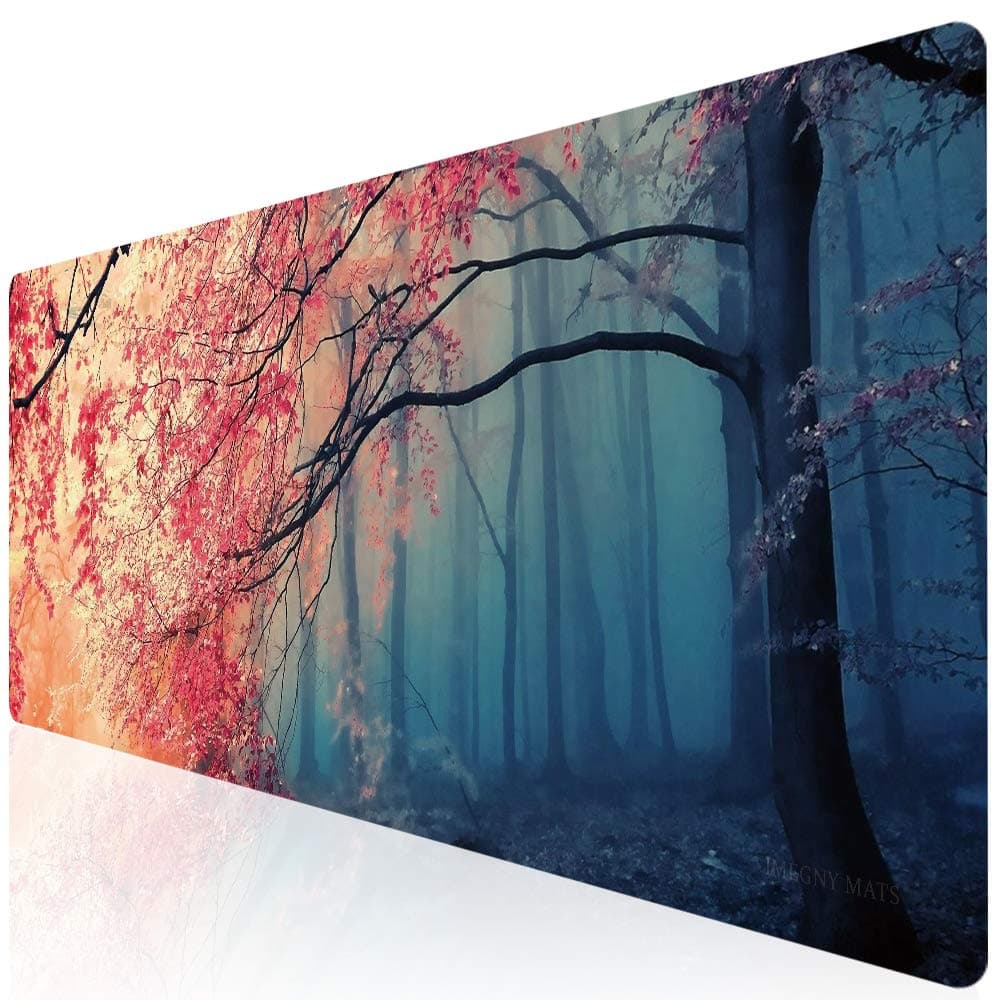 Extended Gaming Mouse Pad, Portable Mat for Keyboard & Mouse with Stitched Edges + Non-Slip Rubber Base (90x40 tree015)