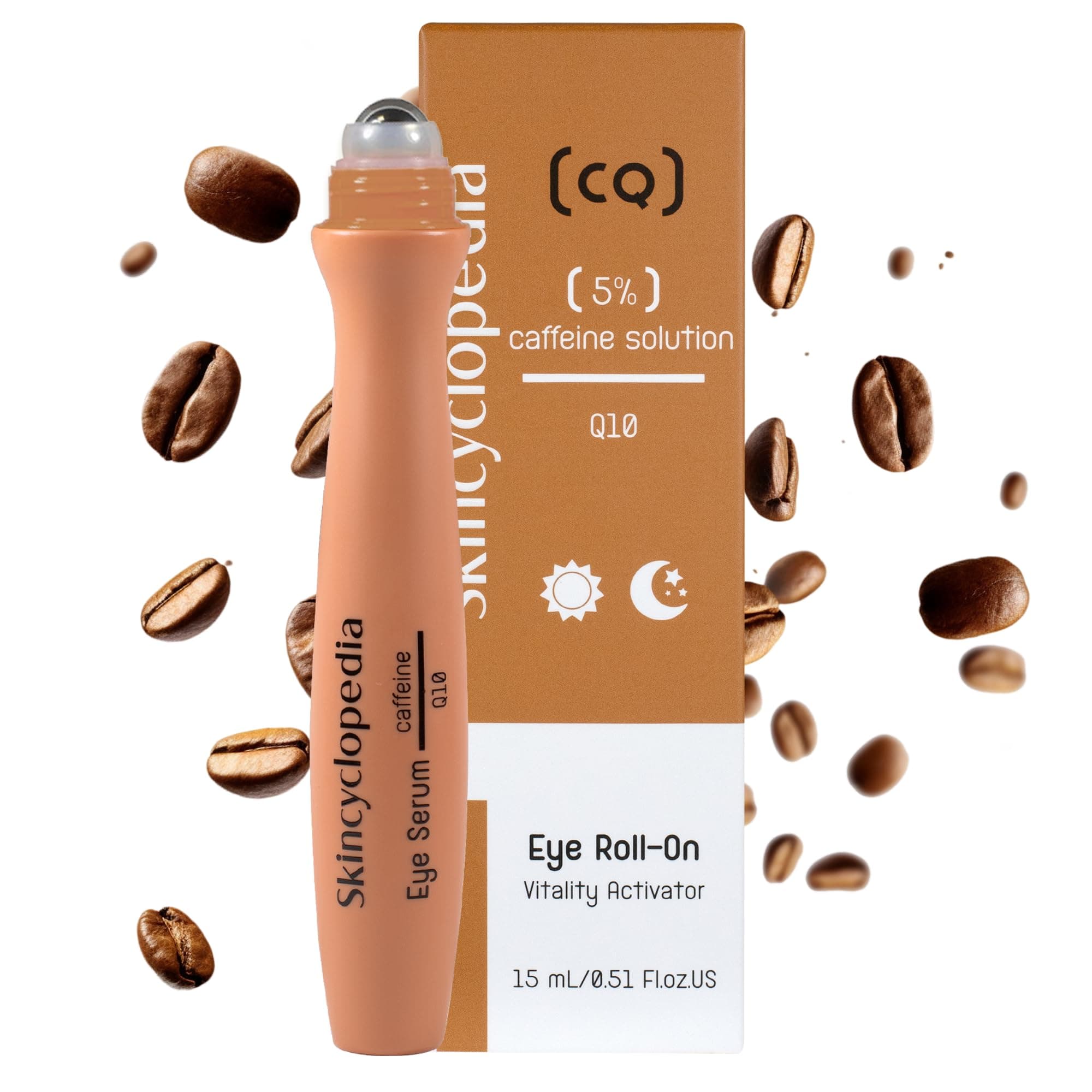 Under Eye Roll-On with Caffeine & Q10, Cooling Roller, Energizing Serum for Dark Circles & Under Eye Dark Spots, Puffiness Bags, Fine Lines & Wrinkles, Deep Hydration Activator.
