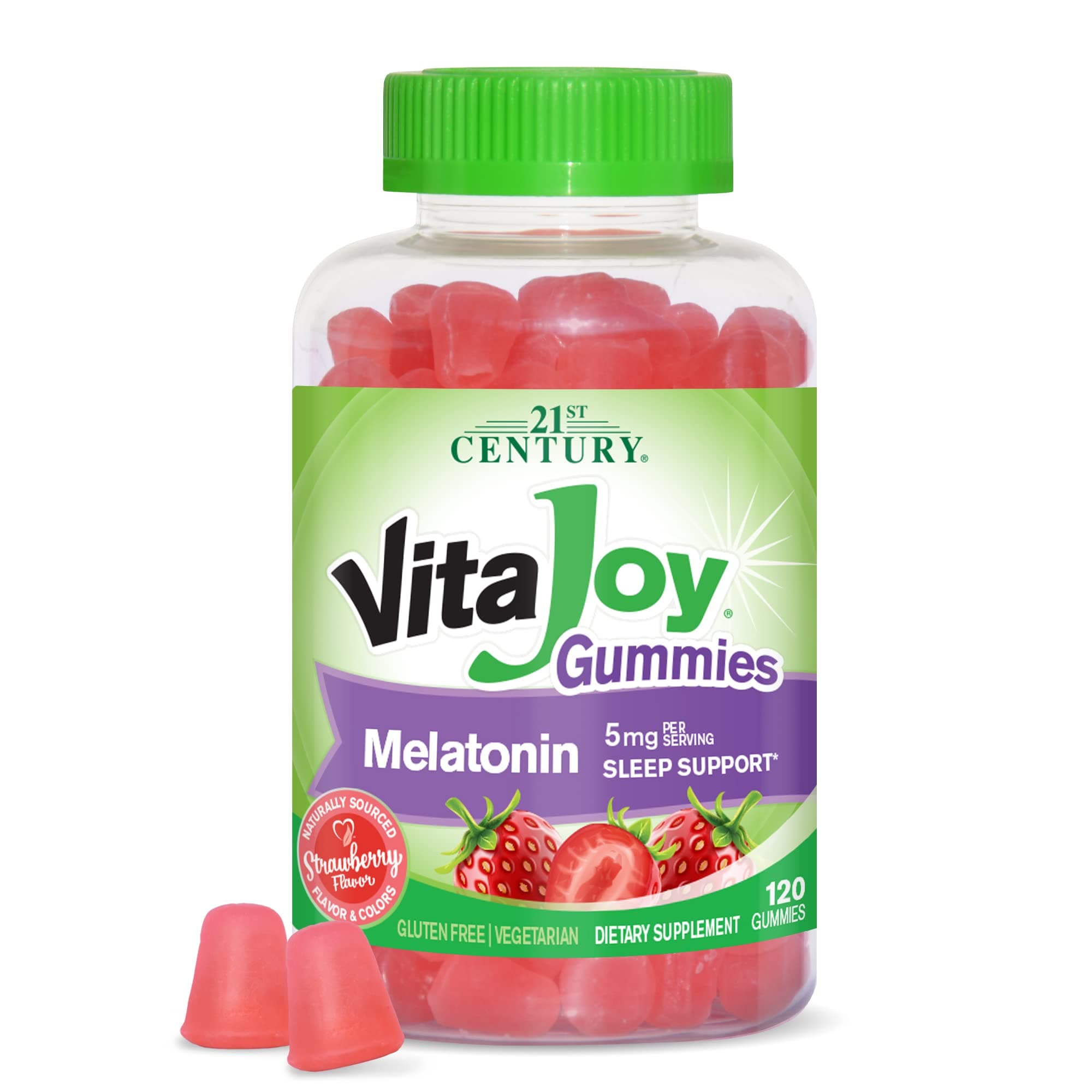 VitaJoy Melatonin 5mg Gummies (120 Count), Strawberry Flavor Chewable Sleep Aid for Adults, Promotes Relaxation and Restful Sleep, Non-Habit Forming, Gluten-Free