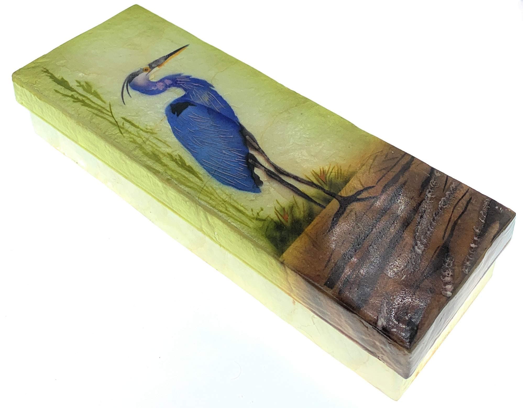 Kubla Craft Blue Heron Capiz Shell Keepsake Box, 9 Inches by 3 Inches