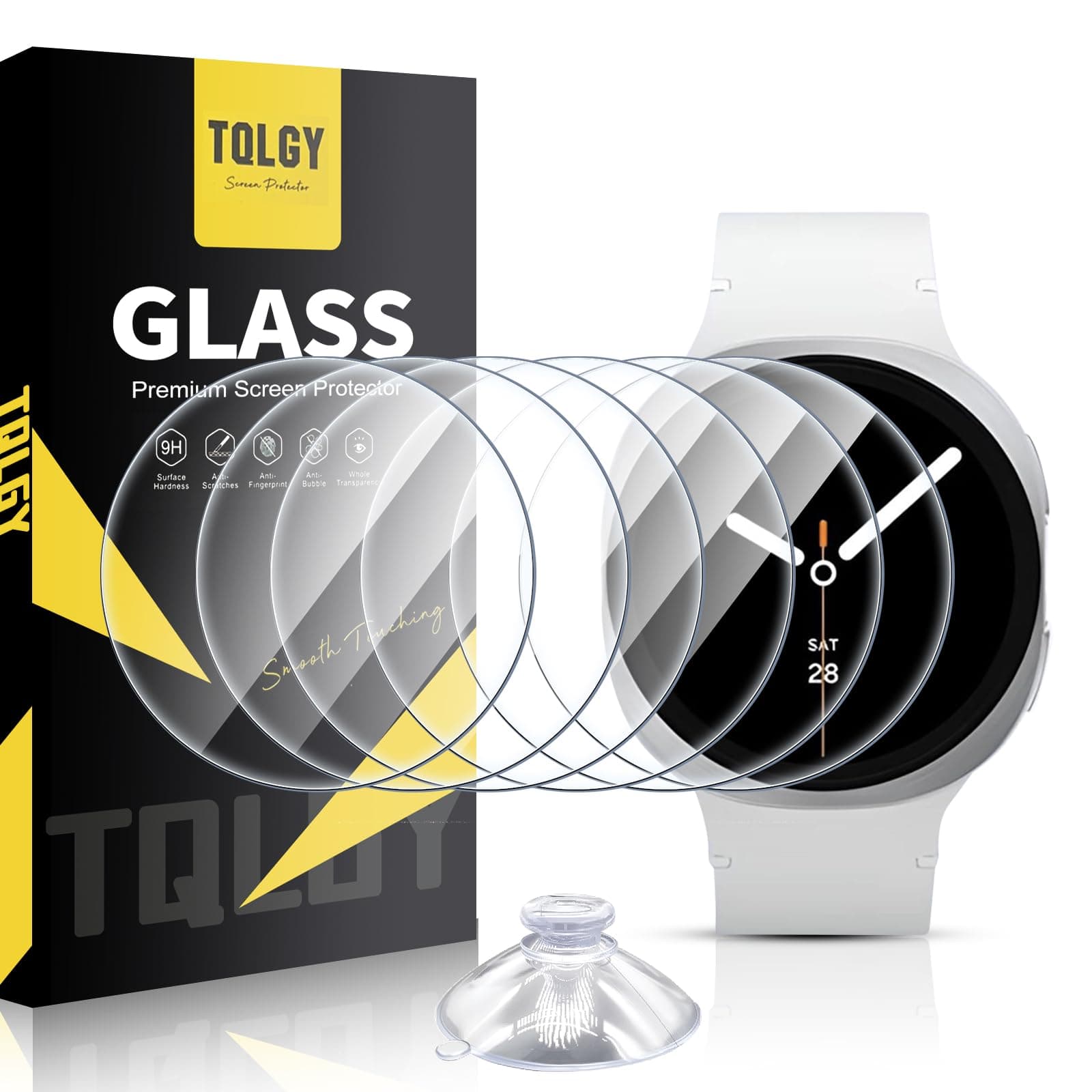 TQLGY 6-Pack Screen Protector for Samsung Galaxy Watch 8 40mm, 9H Tempered Glass, HD-Clear, Anti Scratch, Bubble Free, Easy Installation