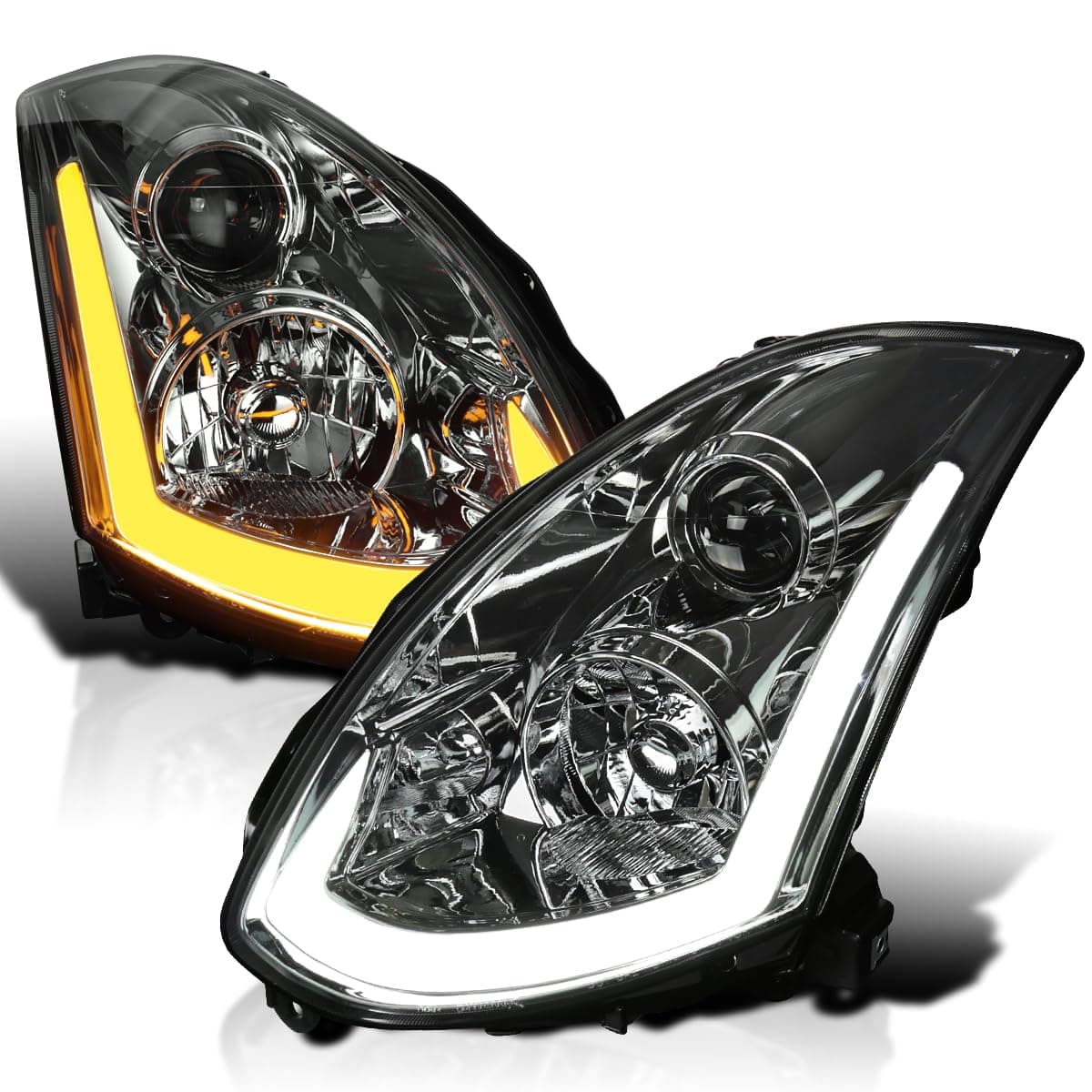 Spec-D Tuning Smoke Projector Headlights w/Sequential LED Strip Compatible with 2003-2007 Infiniti G35 Coupe, Left + Right Pair Headlamps Assembly
