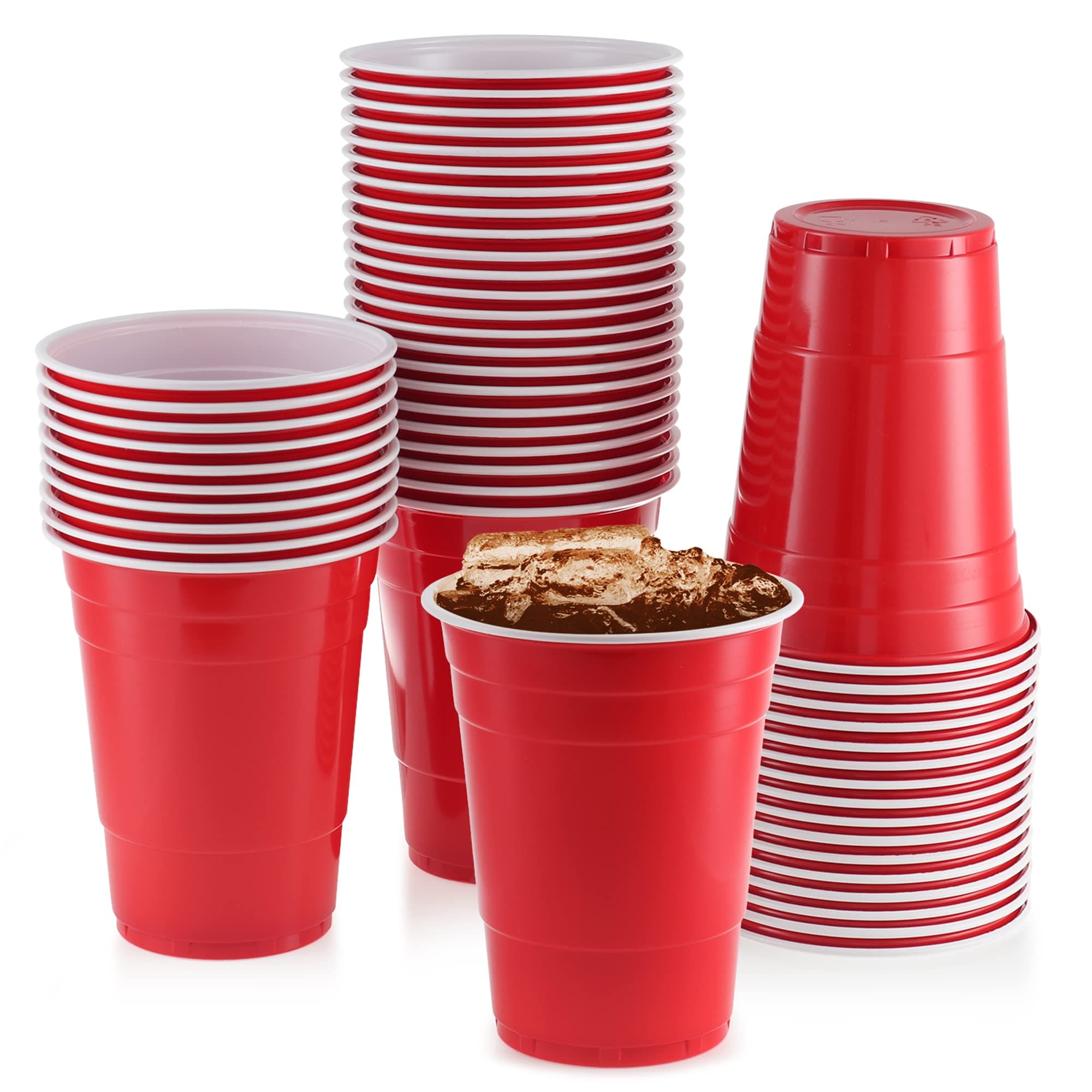 Red Plastic Cups, [50 Pack] 16 Oz Party Cup Disposable Cup Big Birthday party Cups
