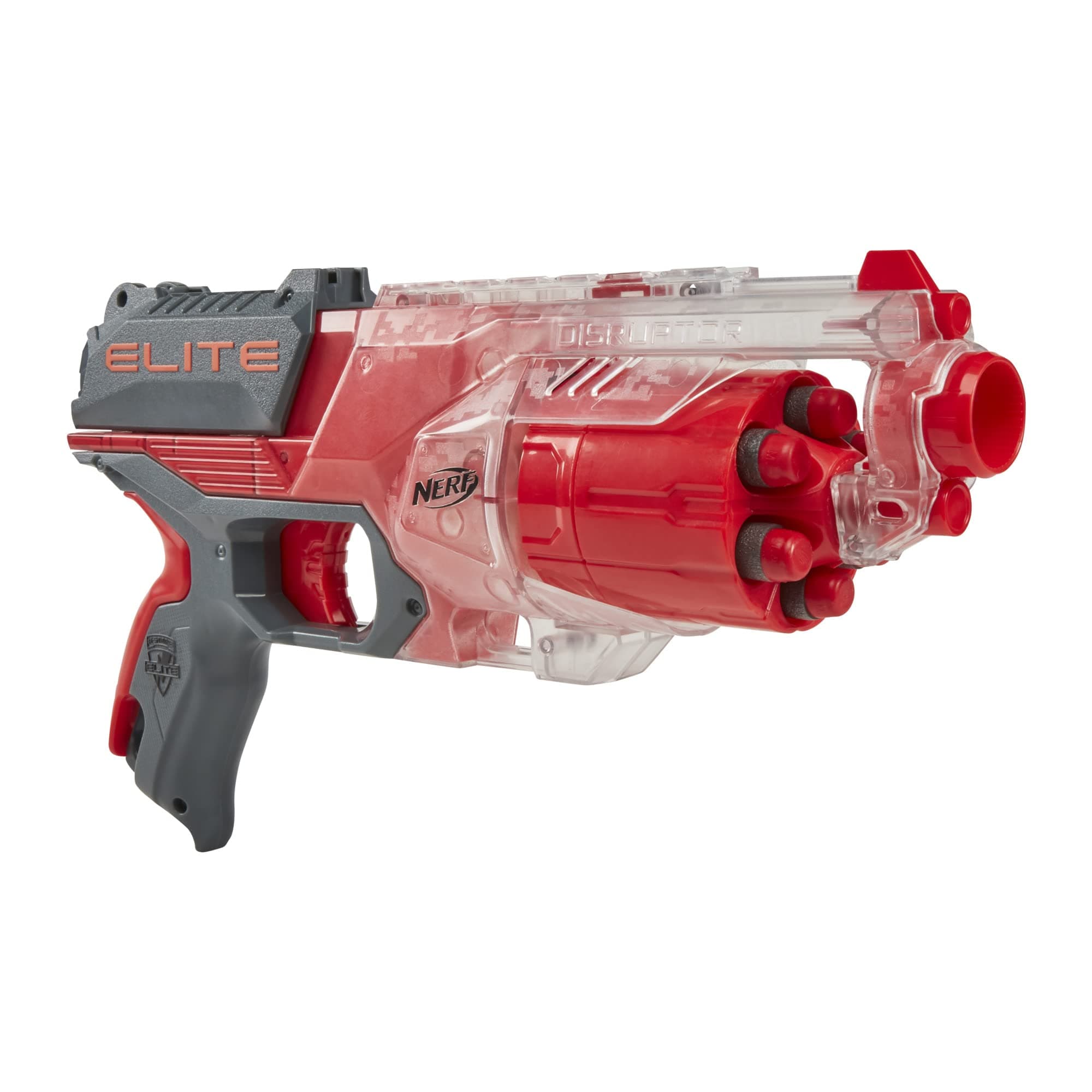 Elite Disrupter Blaster, 6-Dart Rotating Drum, Slam Fire, Translucent Red, Easter Gifts for Kids (Amazon Exclusive)