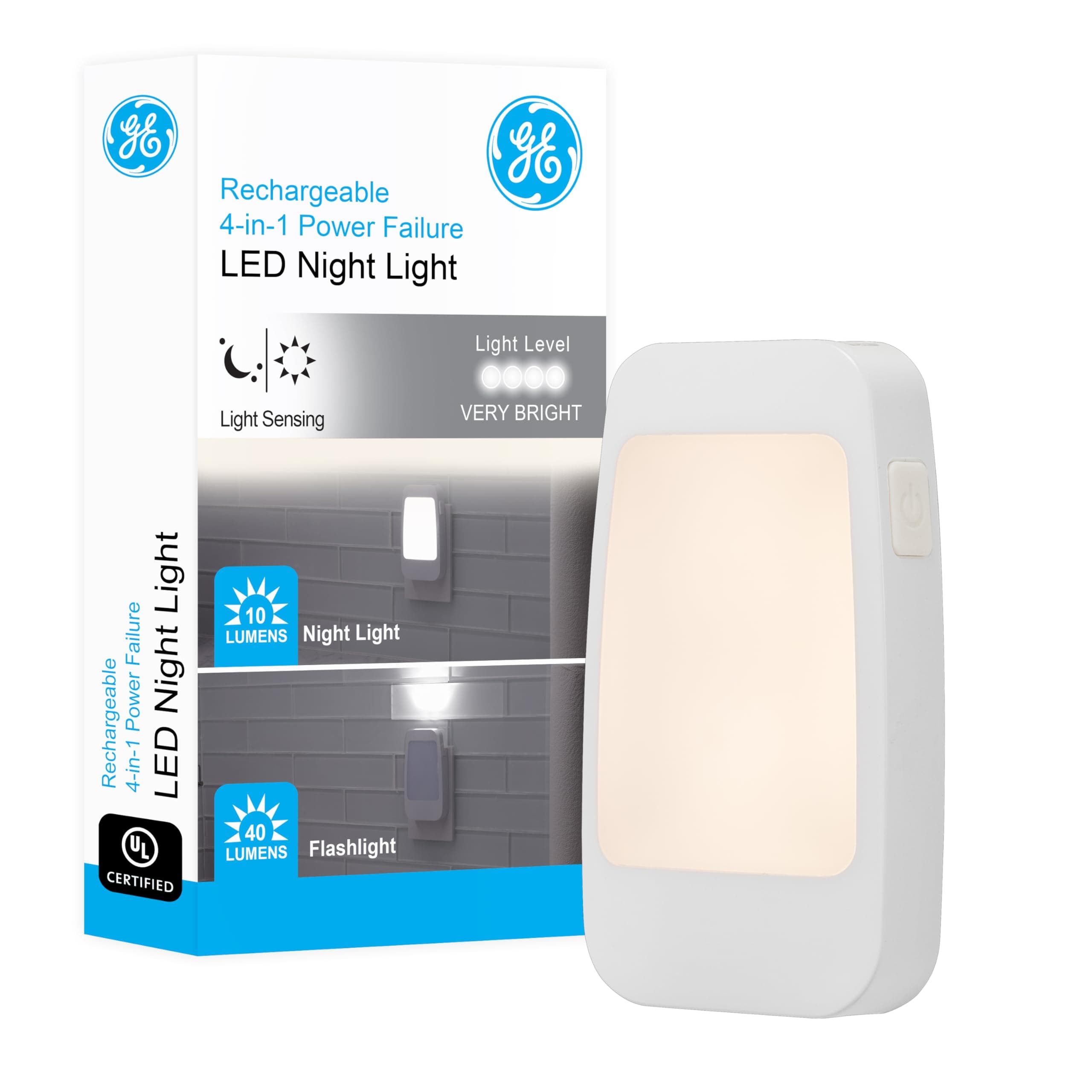 GE Dusk-to-Dawn Sensor, Foldable Plug, Portable, Flashlight, Table Top, Ideal for Storm, Outage, Emergency, Blackout, Hurricane, Tornado, 29679, White | 4-in-1