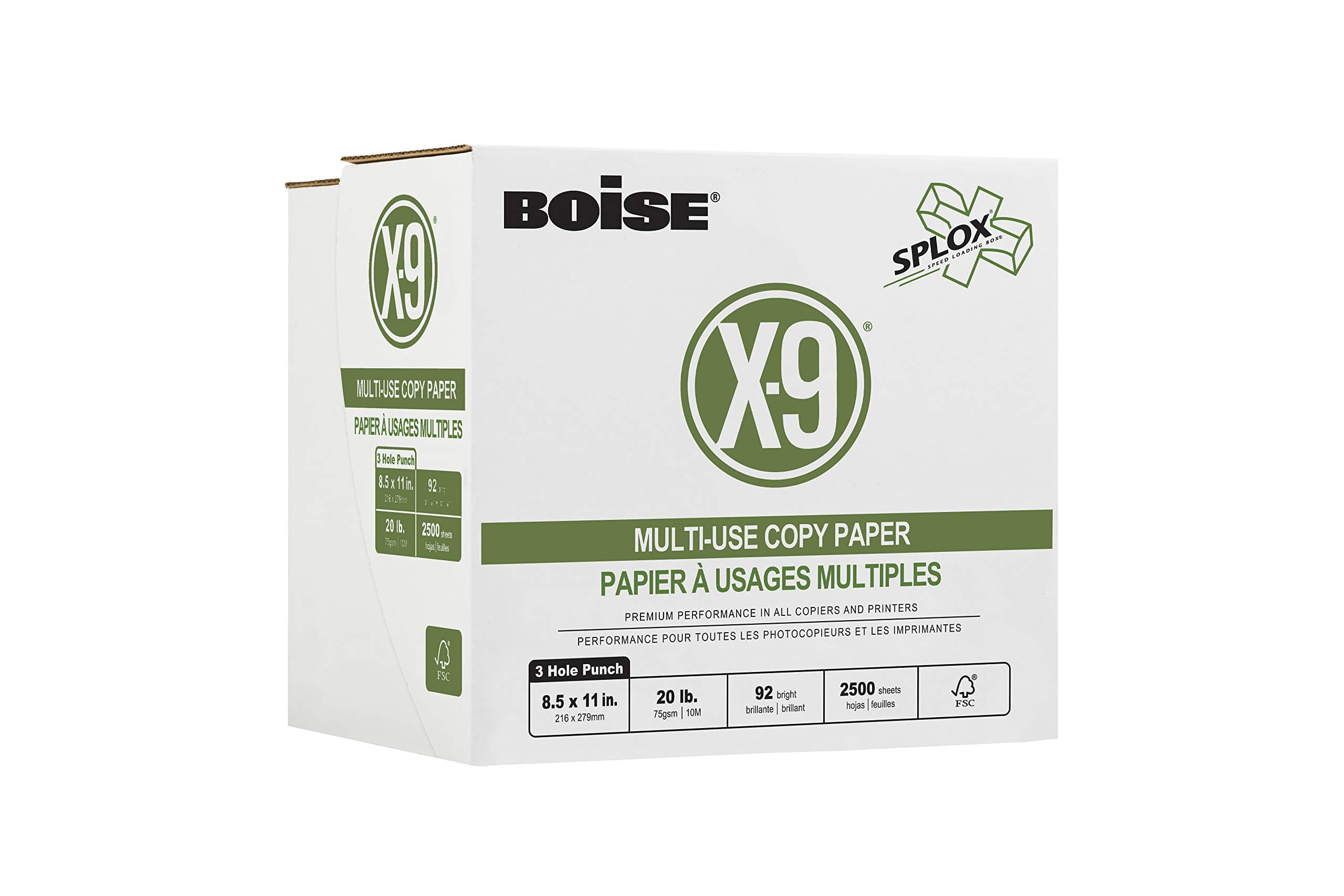 Boise Paper X-9 Multi-Use 3-Hole Punch Copy Paper – Ream less (2,000 Sheets) | 8.5" x 11" Letter | SPLOX (Easy Carry Box) | 92 Bright White - 20 lb. | SP-8420P-CTN