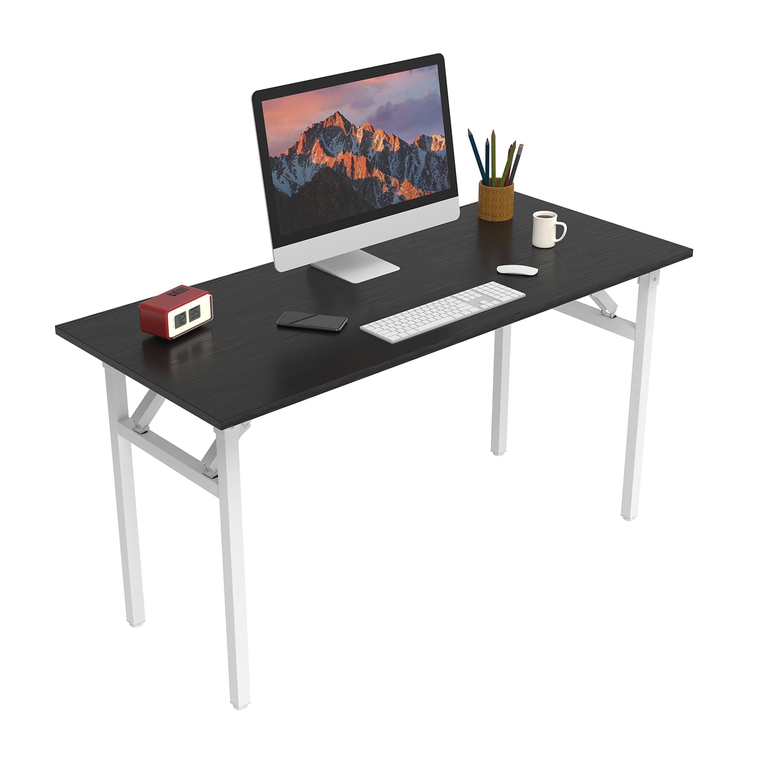 Halter Folding Computer Table, 55 Inches, Black Desk with White Frame