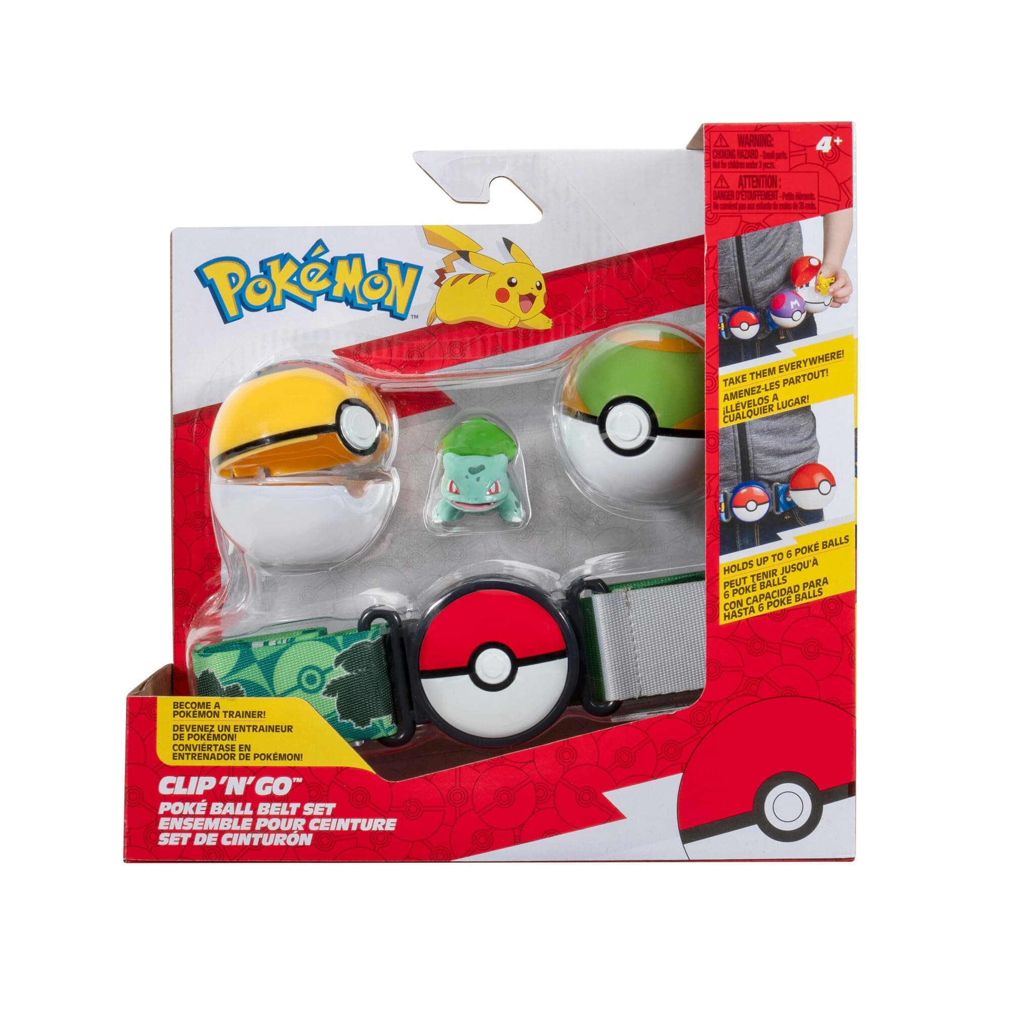 Pokémon Clip 'N' Go Belt Set - Includes Themed Belt and 2-Inch Bulbasaur Battle Figure with Level Ball and Nest Ball Accessories