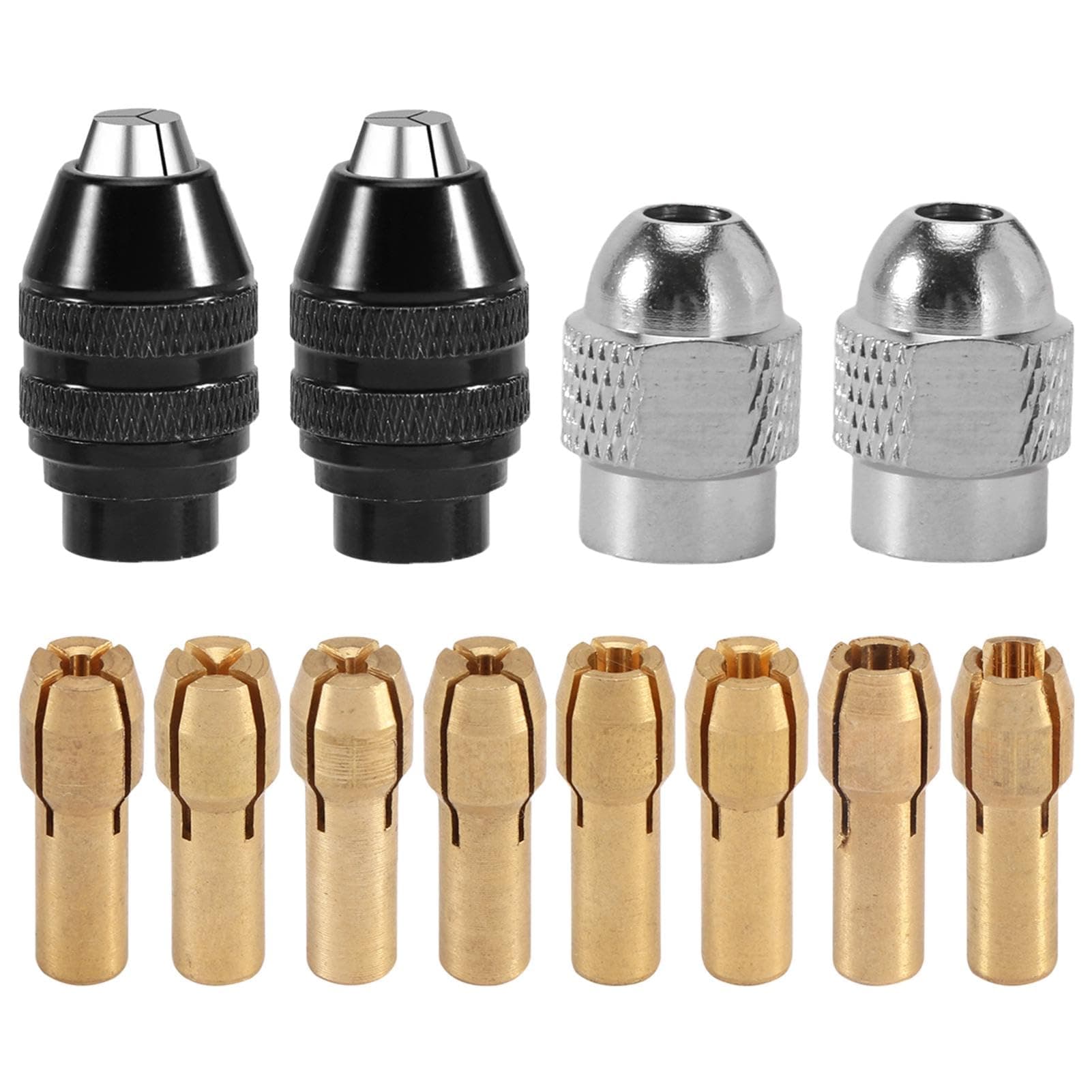 12pcs/Set 0.8-3.2mm Keyless Drill Chuck Collet Set inlude 1/32" to 1/8" Replacement,Rotary Tool Sanding Drum 8 Sizes,Drill Nut Tool Set(As Picture)