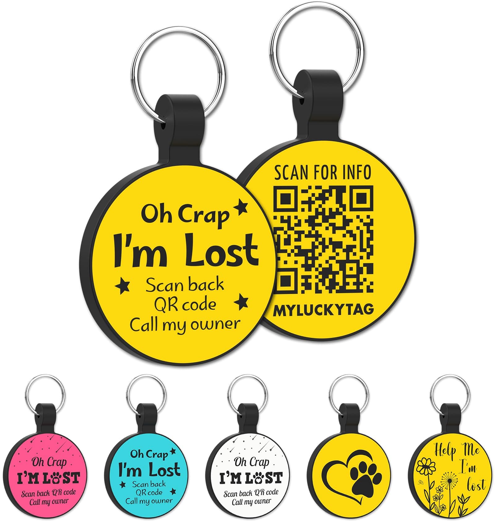 MYLUCKYTAG Quiet Engraved Silicone QR Code Pet ID | Personalized Dog & Cat Collar Tag | Online Profile | Location Alert Email