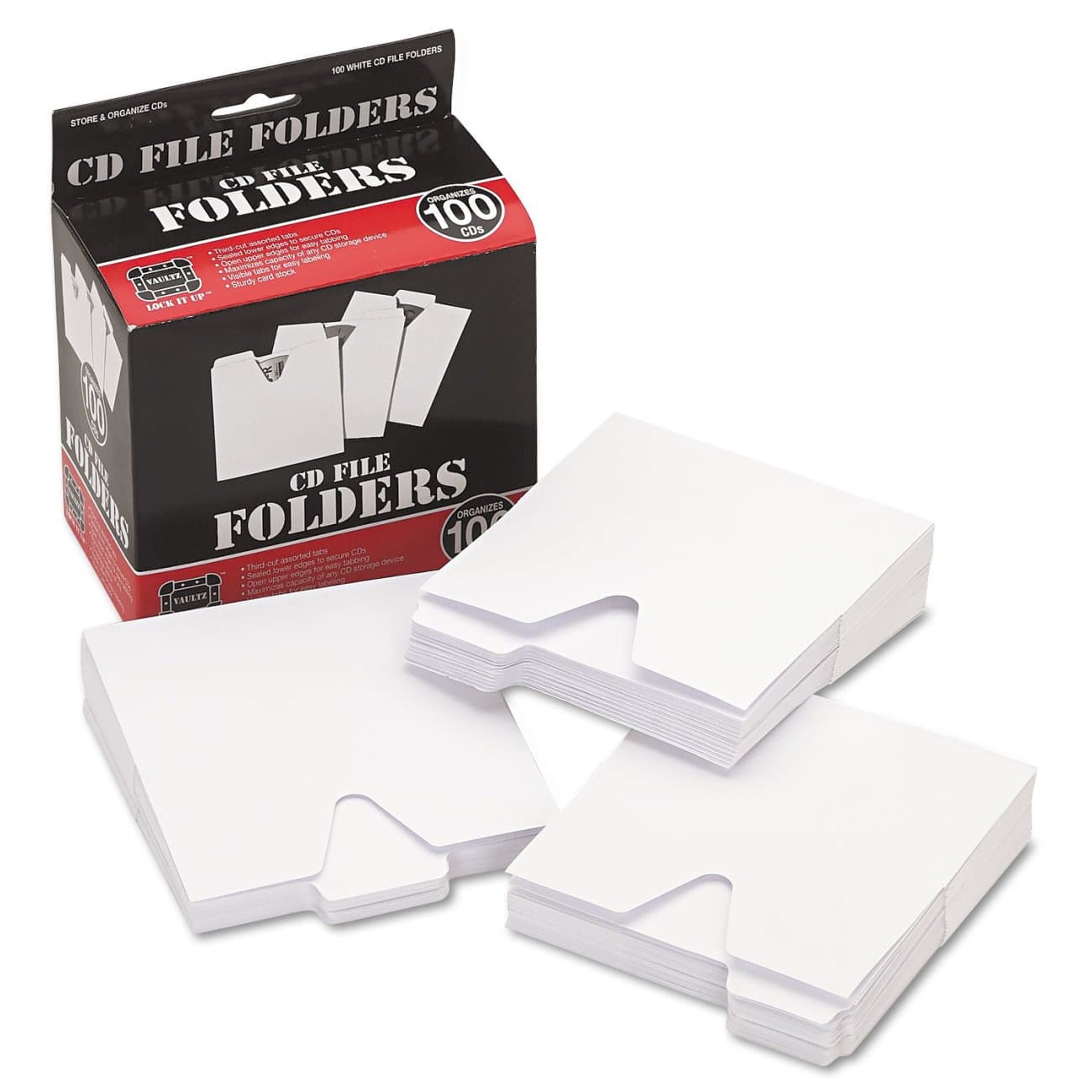 CD Storage File Folders, 100 Folders per Box, White (VZ01096)