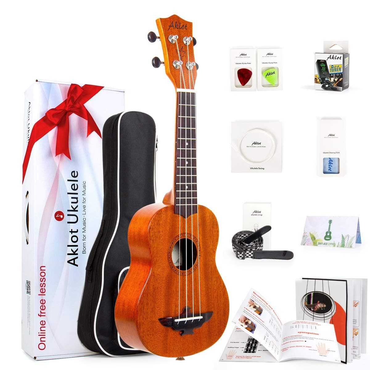 Soprano Ukulele 21 Inch Solid Mahogany Ukelele beginner kit with Gig Bag Tuner Strap String Instruction Booklet
