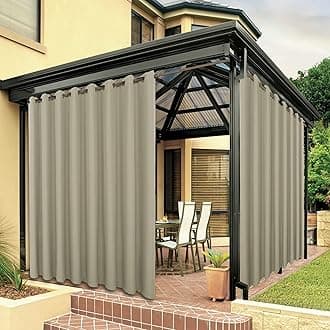 BONZER Extra Wide Waterproof Outdoor Curtains for Patio Heavy Privacy Sunlight Blocking Grommet Outside Curtains for Porch, Pergola, Gazebo, 1 Panel, 150W x 95L inch, TaupeOEKO-TEX STANDARD 100