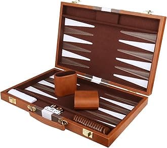 Backgammon Set - Classic Board Game with Premium Leather Case - Portable Travel Strategy Backgammon Game Set for Adults, Kids (11inch, Brown)