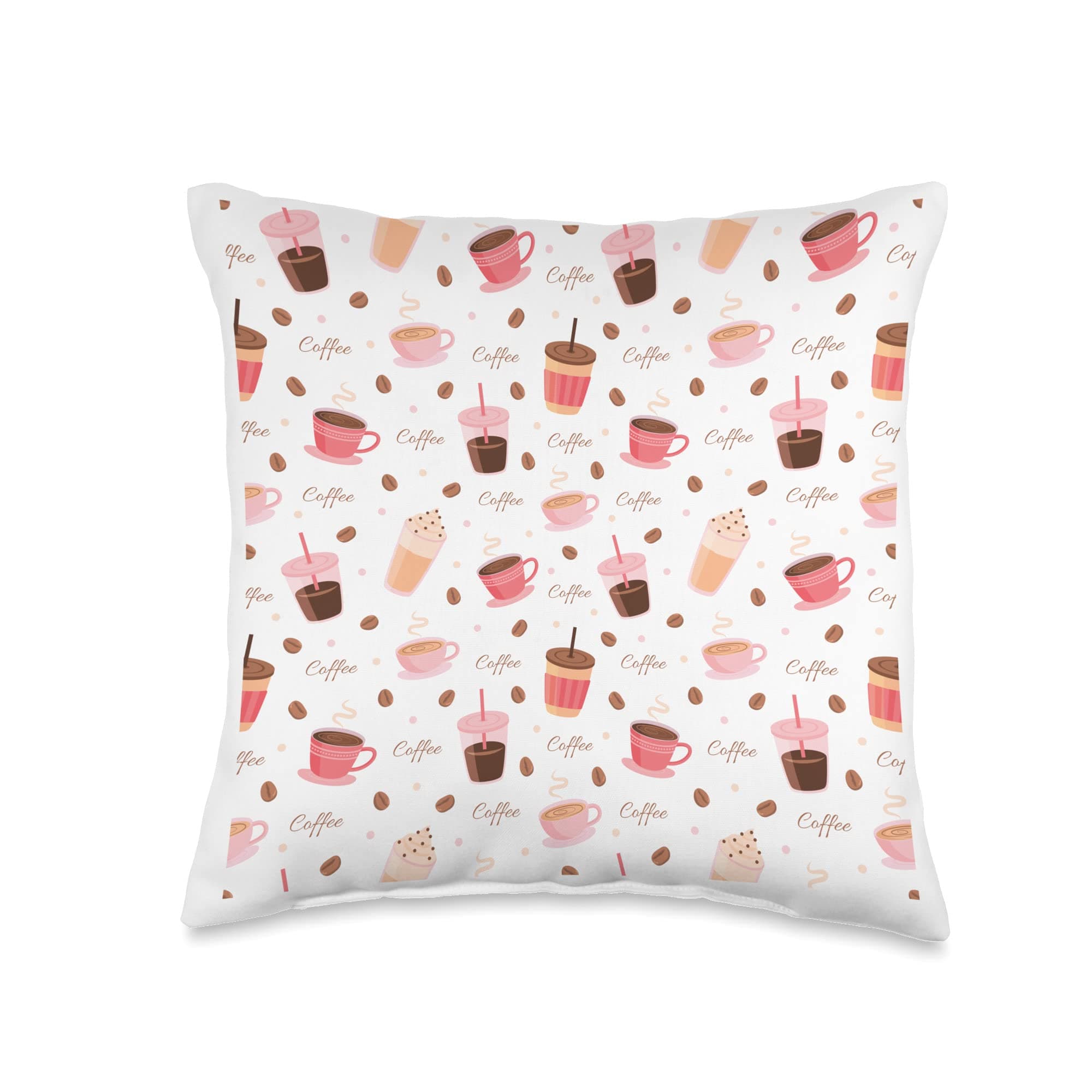 Drinker Coffee Latte Mocha Pattern Throw Pillow, 16x16, Multicolor