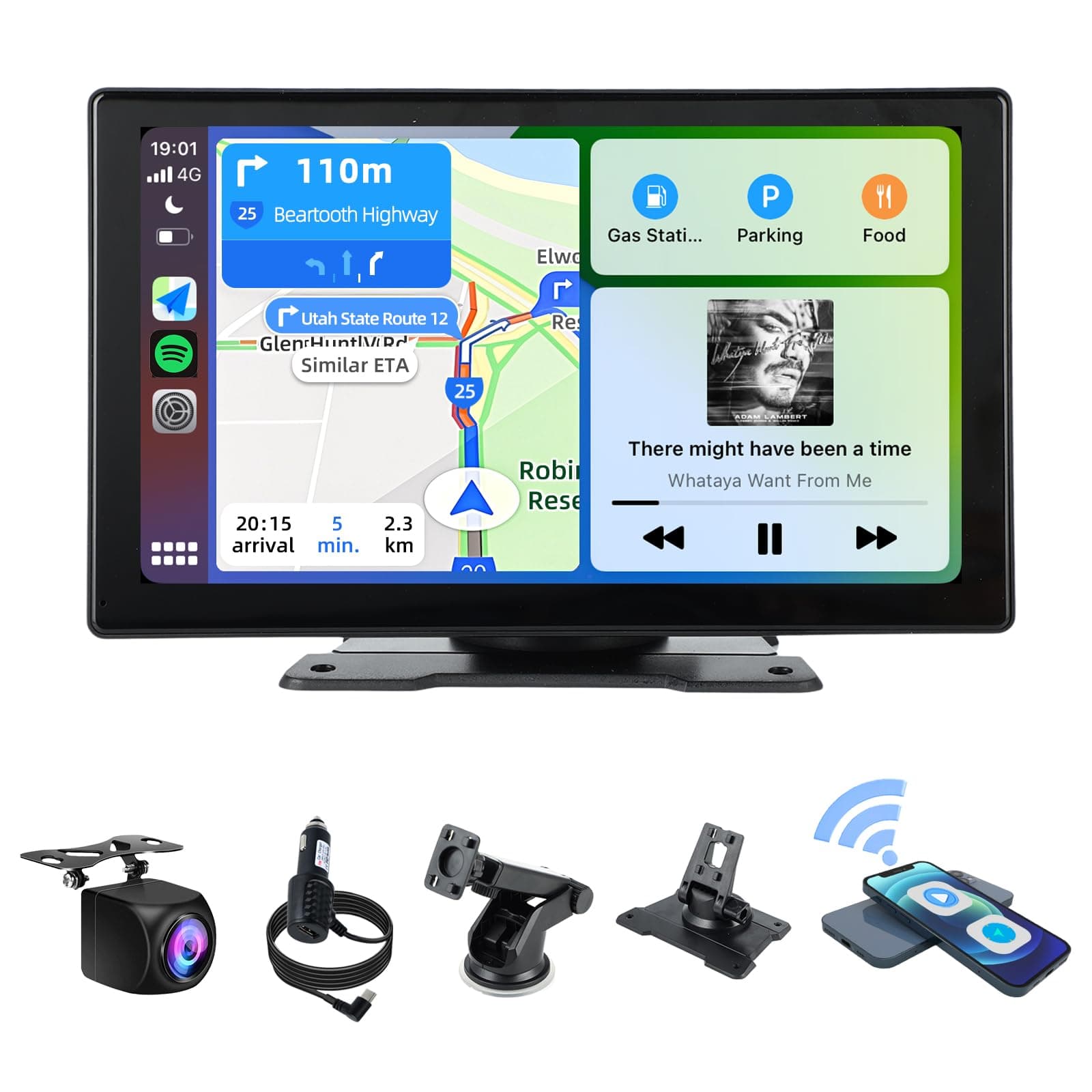 Plimpton Upgraded Portable Carplay for Android Auto Screen for Car, 9 Inch IPS Touch Screen Wireless Car Play Driveplay Multimedia Player with Rear Backup Camera, Voice Control, FM, GPS, Mirror Link