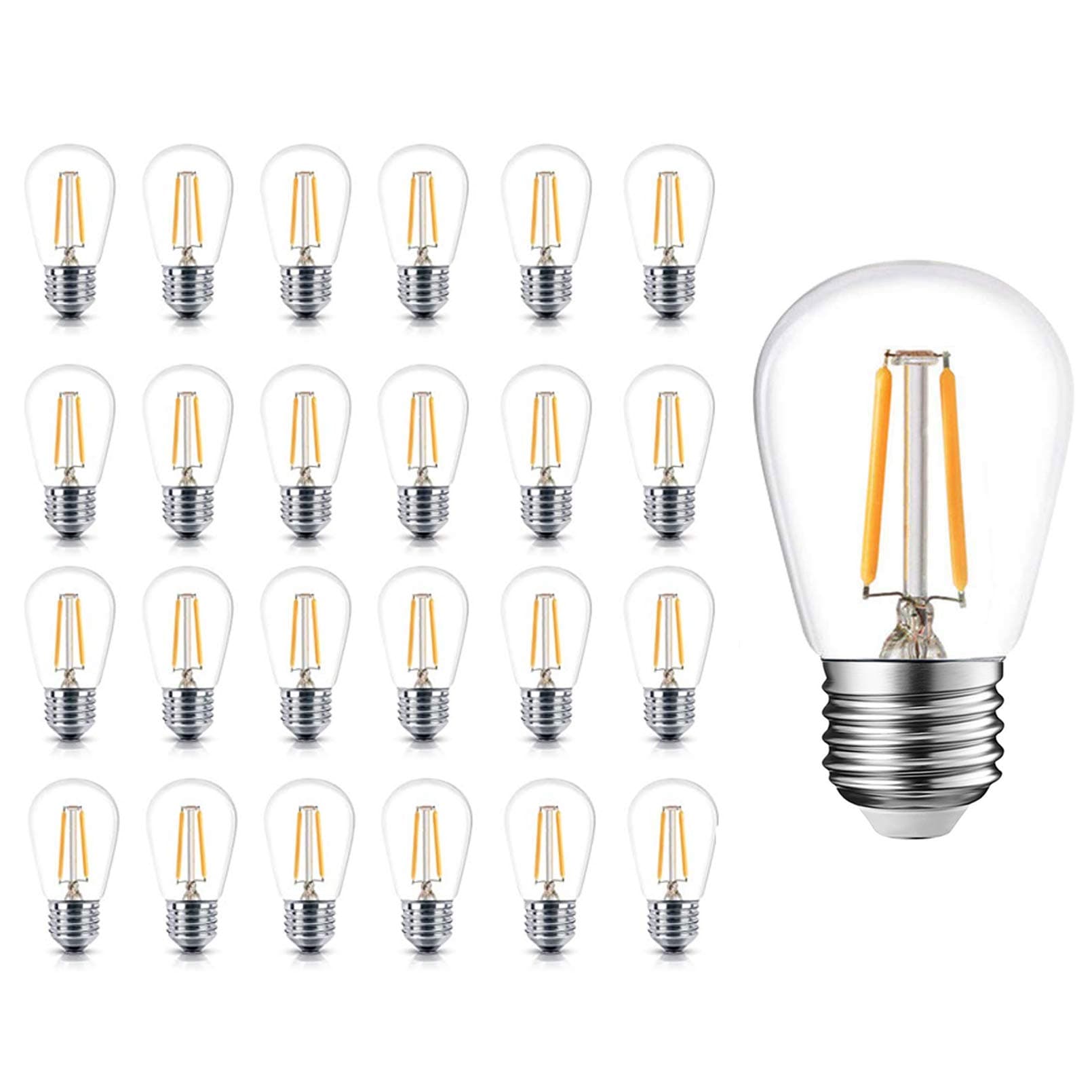 S14 Led Light Bulbs, 24 Pack Dimmable Edison Glass Bulbs for Waterproof Outdoor String Lights, 1.5W Replacement Incandescent Bulb (11w - 30w), Warm Color 2200k - UL Listed