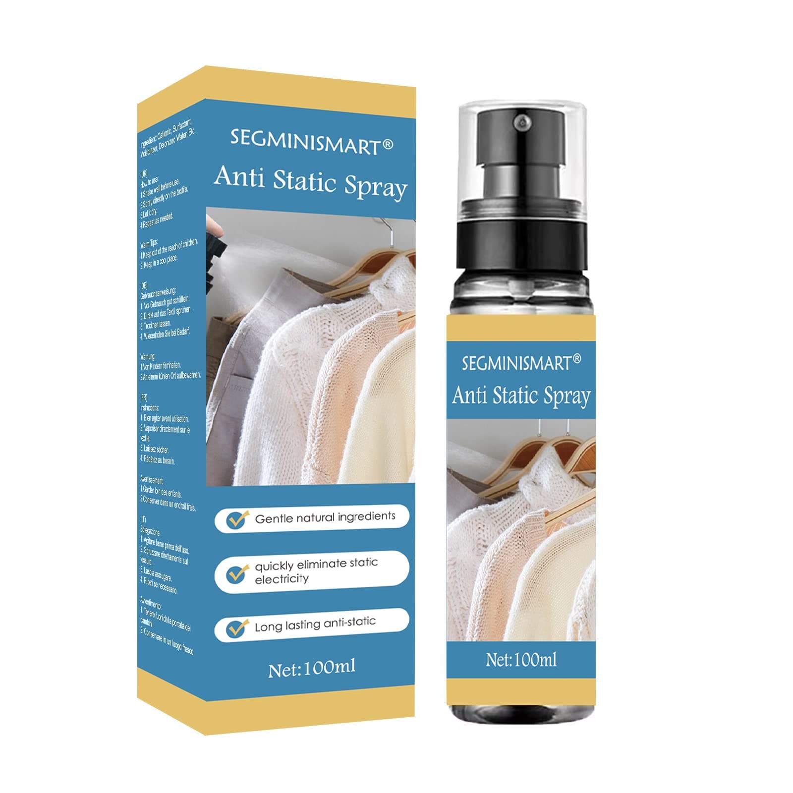 Anti Static Spray for Clothes,Anti Static Spray,Static Remover for Clothes,Static Eliminator Spray,Static Cling Remover,Reduce Static Cling for Clothes and Furniture,Static Spray for Clothes,100 ml