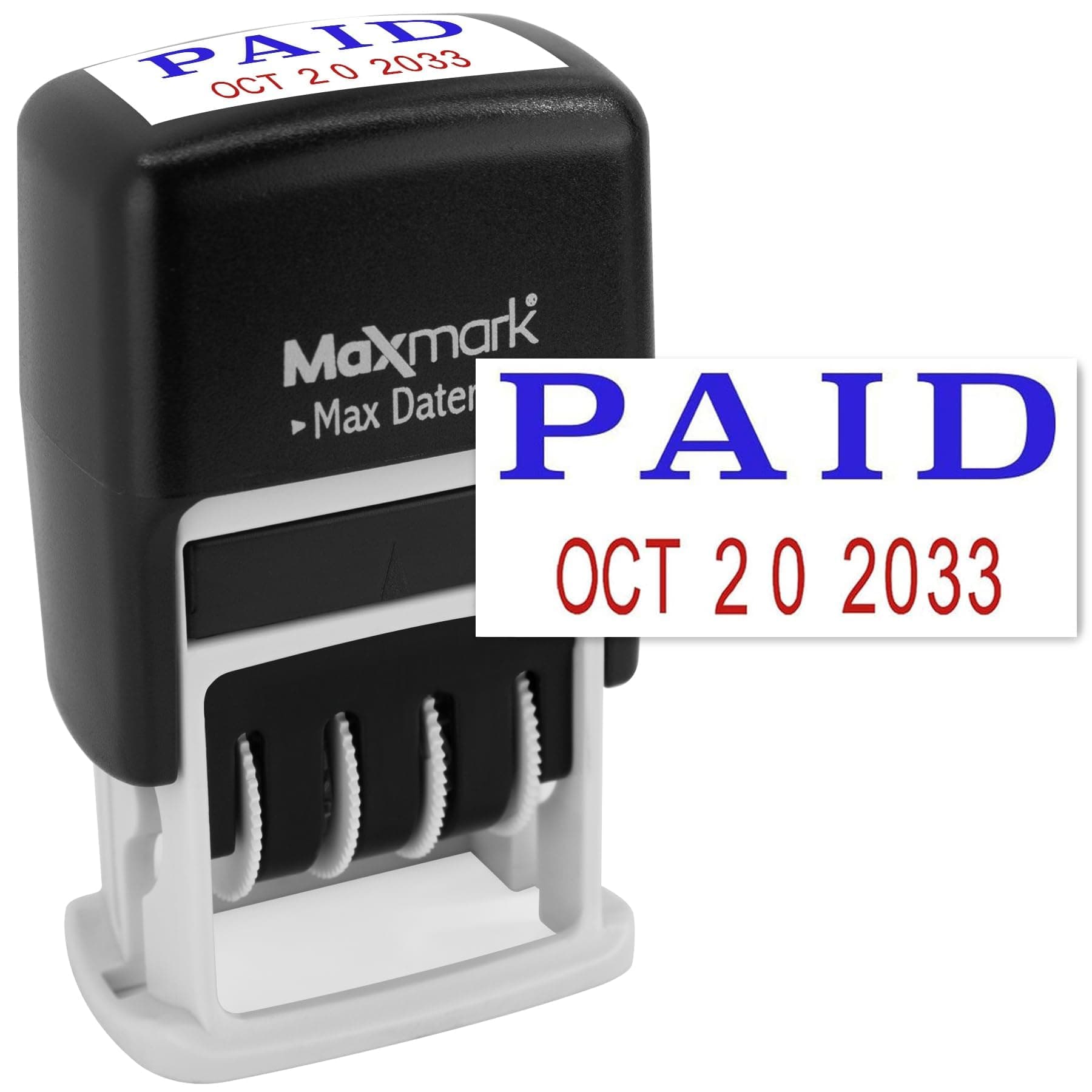 MaxMark Self-Inking Rubber Date Office Stamp with Paid Phrase