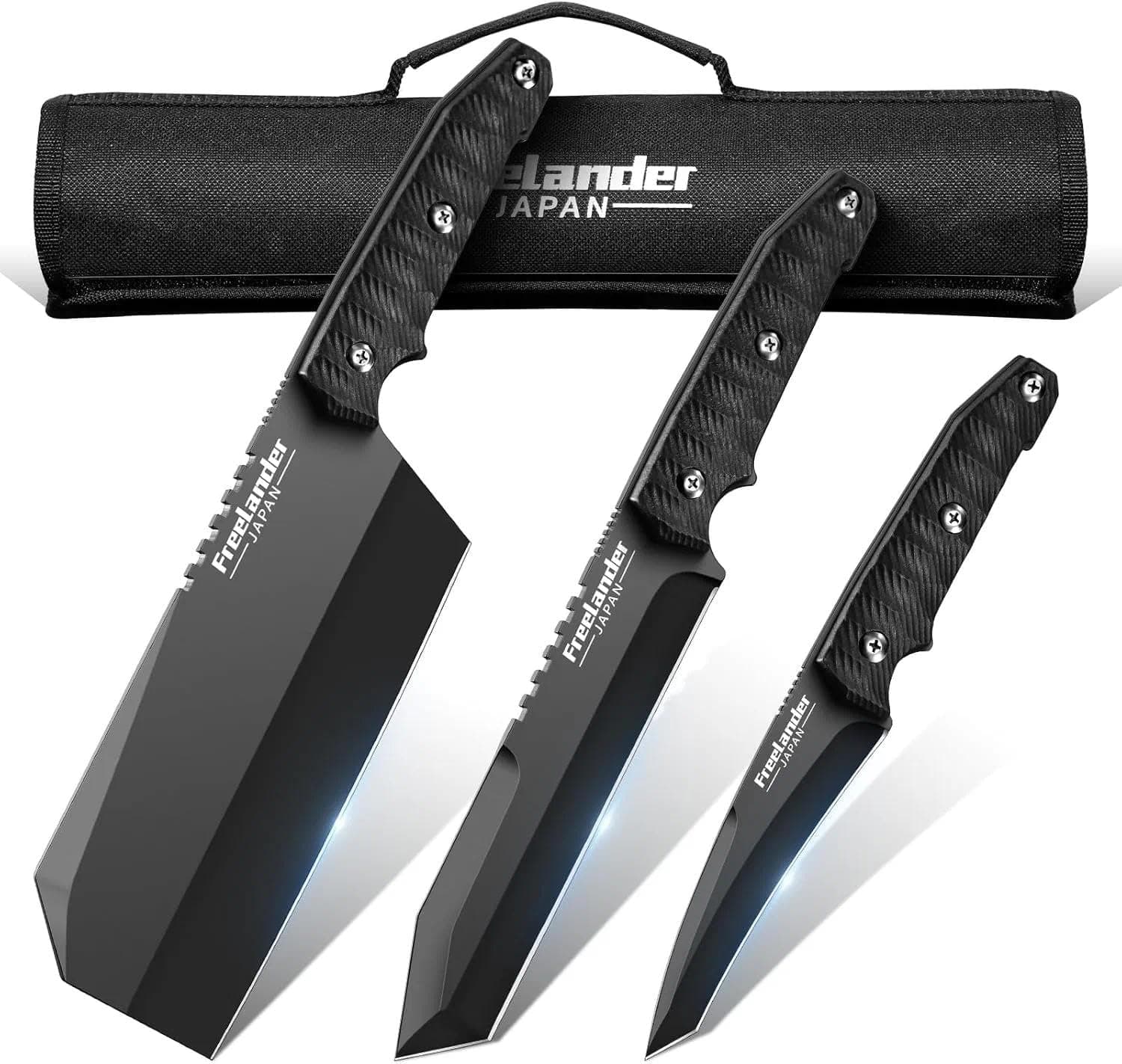 Freelander 3PCS Butcher Knife Set for Meat Cutting, Sharp Chef Knife Set Dishwasher Safe with Roll Bag, Full Tang BBQ Knifes with Leather Sheath, Christmas Gifts for Men Women