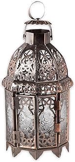 Accent Plus Christmas Decorations Indoor Lantern Decorative Outdoor Christmas Decorations Candle Lantern Moroccan Candle Holders Metal Hanging Lantern, Copper Colored 4 X 4 X 9.5 Inches