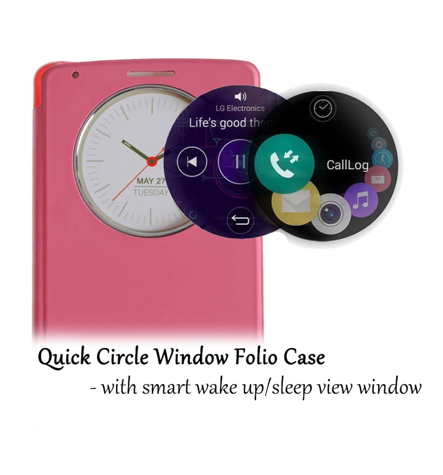 LG G3 [Quick Circle View] Black Cover Changing PU Leather Case Flip Cover For LG Optimus G 3 (Pink)
