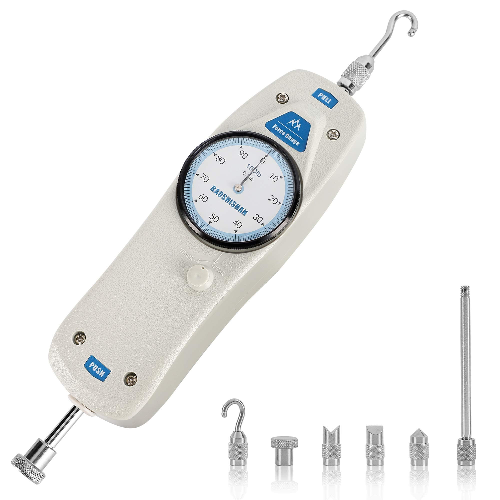 BAOSHISHAN 100lb Push Pull Force Gauge Force Tester Meter with Calibration Certificate and Carrying Case, for Tension and Compression Load Plug Force Destructive Tests School Teaching DL-100LB