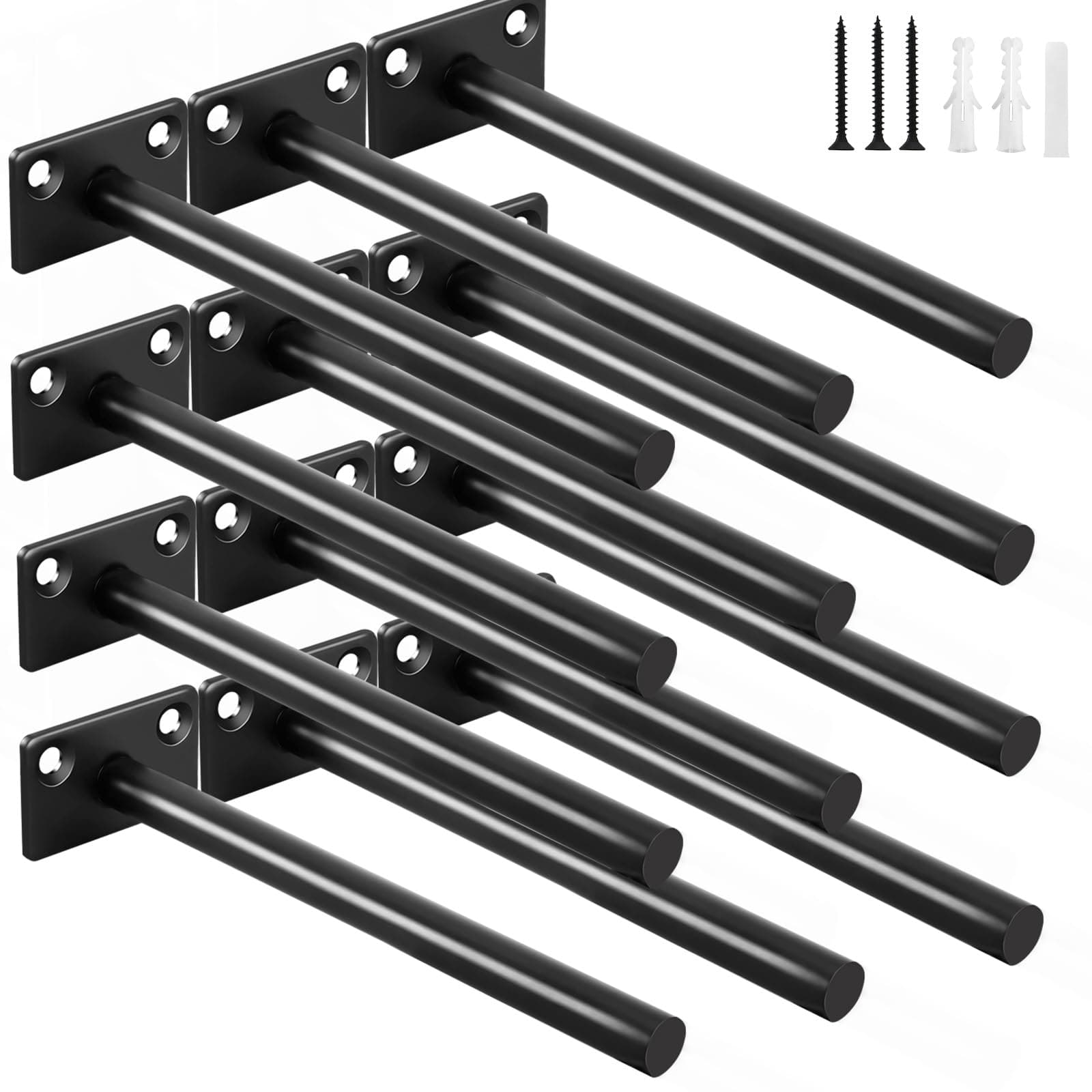 12 Pcs 6" Black Solid Steel Floating Shelf Bracket Blind Shelf Supports - Hid...
