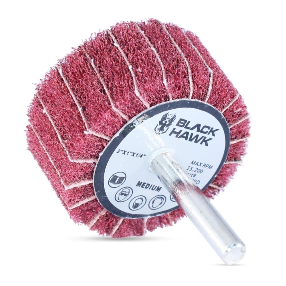 Mounted Interleaf Flap Wheels for Sanding and Finishing, 2” x 1” x 1/4”, Red (Medium) - 5 Pack