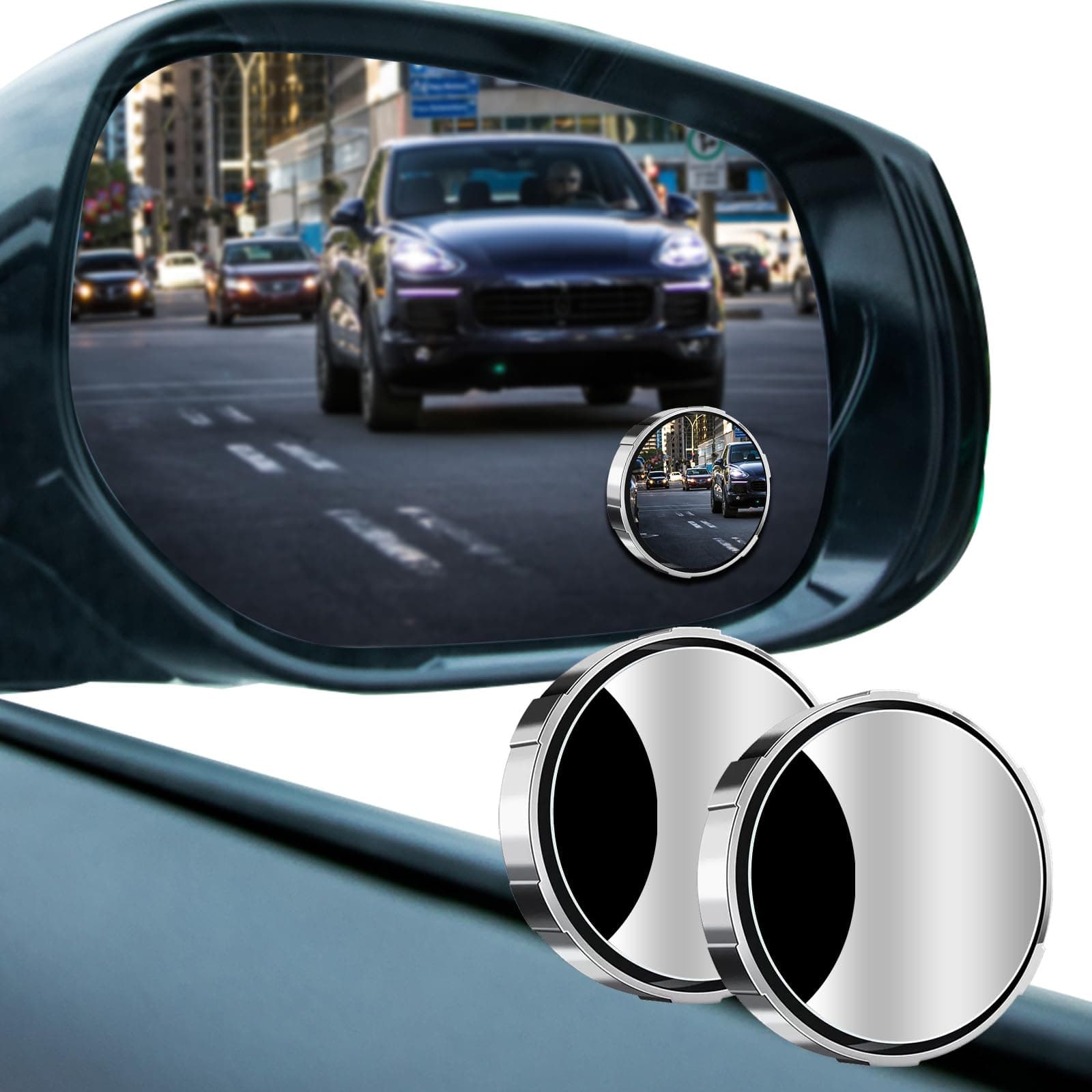 2PCS Blind Spot Mirror for Car, 360 Wide Angle Adjustable Car Convex Mirrors, 2.17" HD Glass Side View Mirror With Suction Cup, Universal Rearview Mirror Accessories for Most Vehicles(Silver)