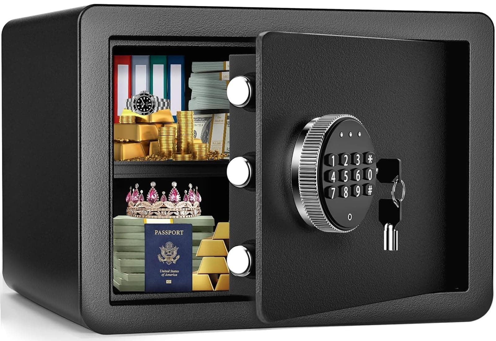 Safe Box, Fireproof Home Safe with Digital Keypad Safety Key Lock, Hotel Security Safe Box, Cabinet Small Hidden Wall Safes for Office Protect Money Cash Watches Jewelry Documents, 31X20X 20 cm