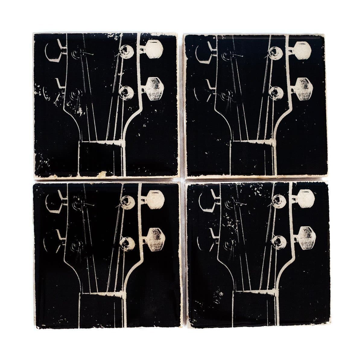 Guitar Coaster Set (4 Stone Coasters) Black and White