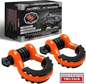 AUTMATCH D-Ring Shackle 3/4" (Set of 2) Approx 19 Ton Break Strength 7/8" Screw Pin Shackle Isolator with Washer Tow Strap Winch Off-Road Vehicle Recovery 3/4" Shackle Orange/Black