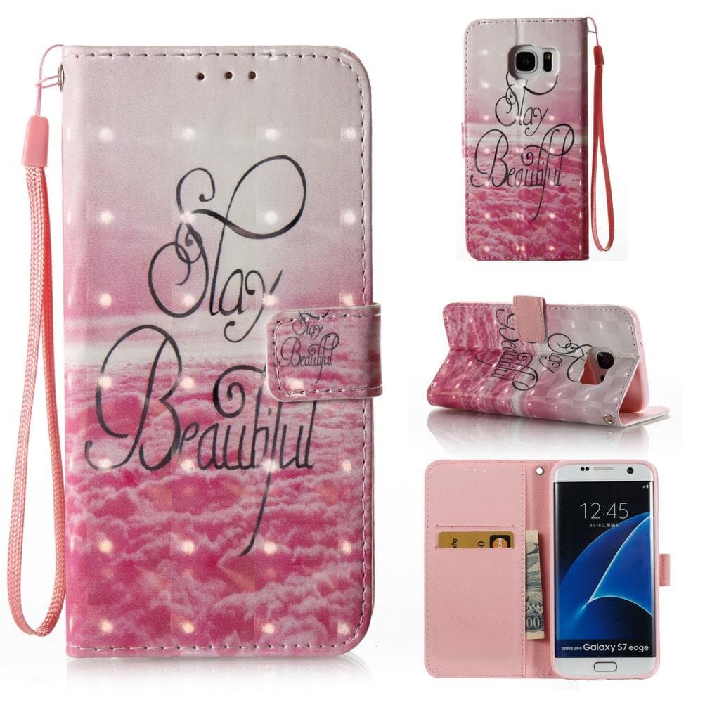 Galaxy S7 Edge case, [wrist strap] Magnetic wallet case inner rubber bumper [kickstand] shock absorbent scratch resistance card holder book case gift for samsung s7 edge-sea