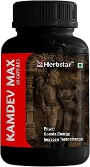 Kamdev Max Ayurvedic Herbal Supplement for Men with Shilajit, Safed Musli, Gokshura, KSM, Kaunch Beej | Energy, Immunity, Stamina, Vitality, Wellness, Organic Power (60 Capsules)