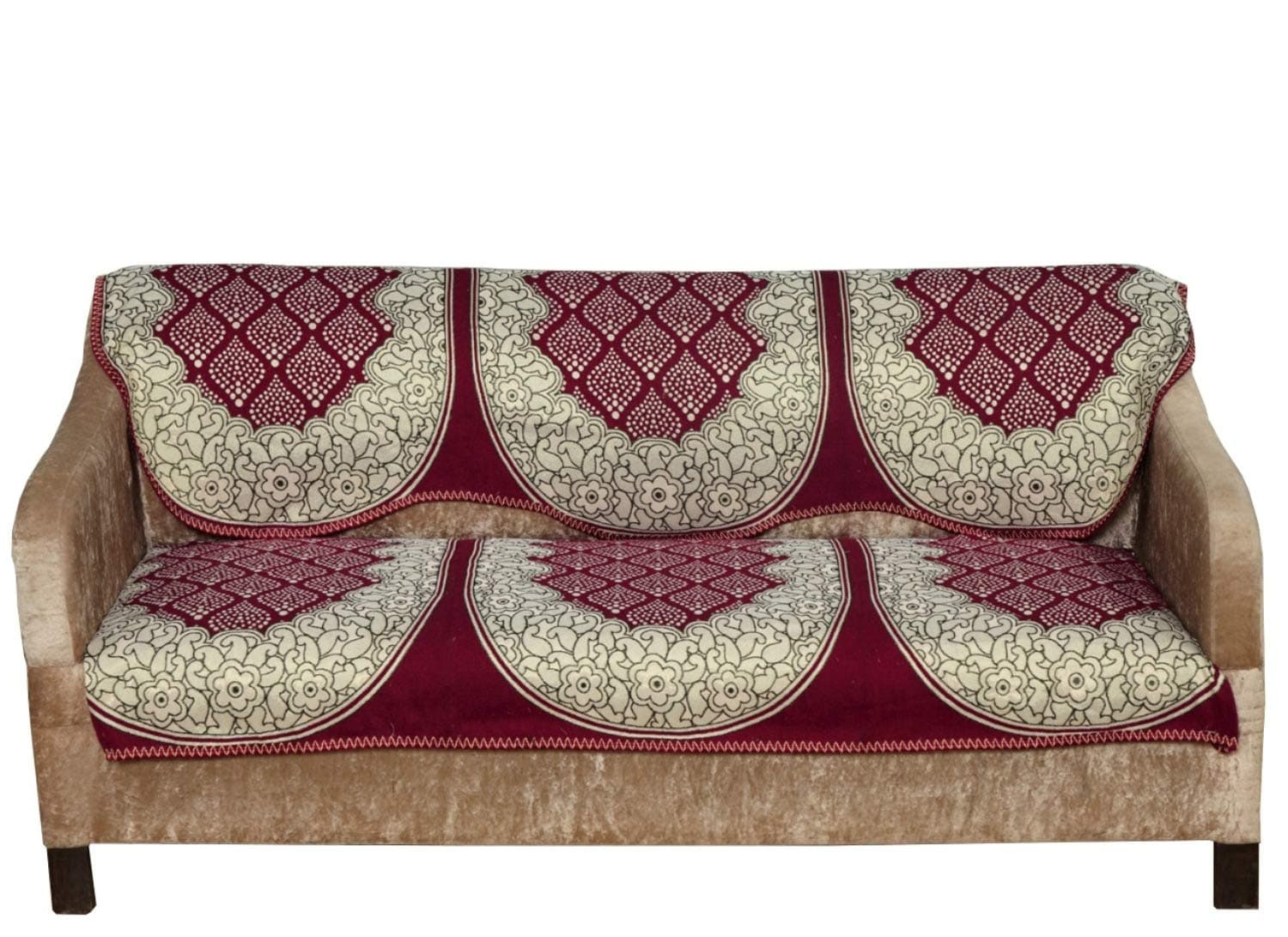 Nendle Cotton Abstract Pattern 3 Seater Sofa Covers Set- 2 Pieces (Maroon, 69 Inch x 27 Inch)
