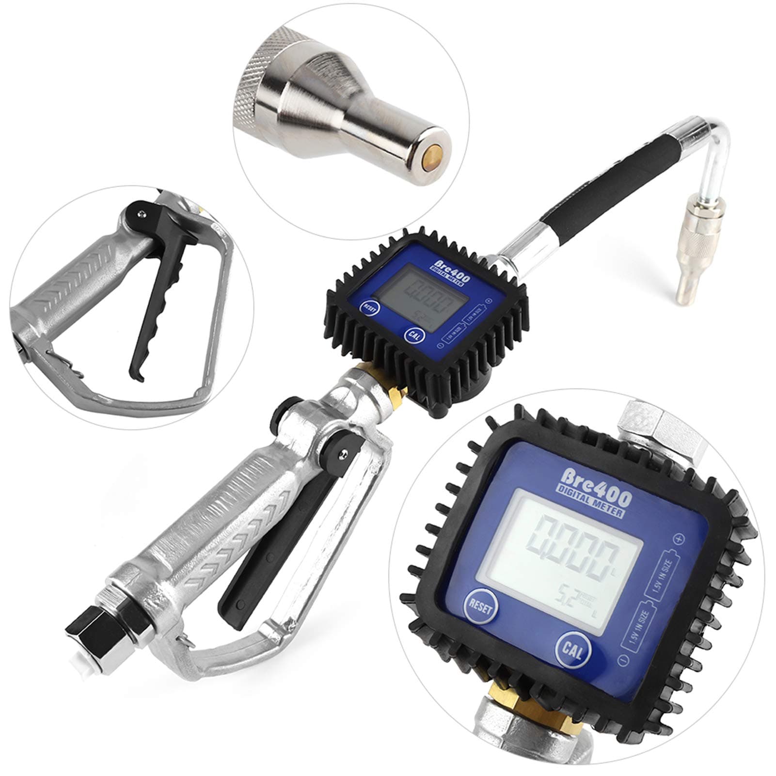 Nozzle Digital Oil Control Valve Meter Nozzle with LCD Meter, Oil Control Valve Dispenser, 1/2 inch NPT Inlet, 50 GPM, for Motor Oil, Lubricant, Anti-Freeze Transfer