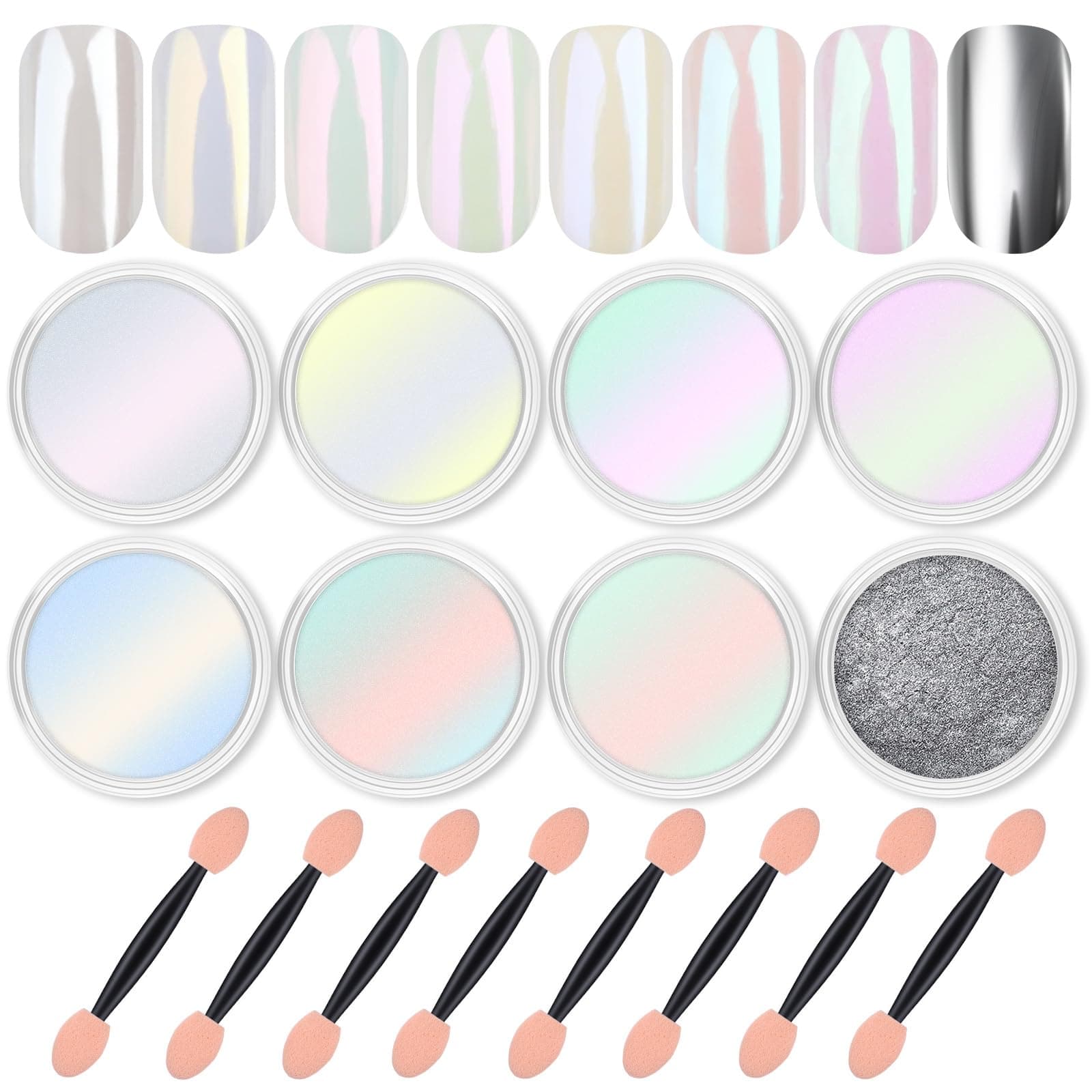 Artdone 8 Jar Chrome Nail Powder Magic White Pearl Kit Mirror Effects Silver Metallic Holographic Dip Nail Powder Decoration Rainbow Aurora Mermaid Pigment