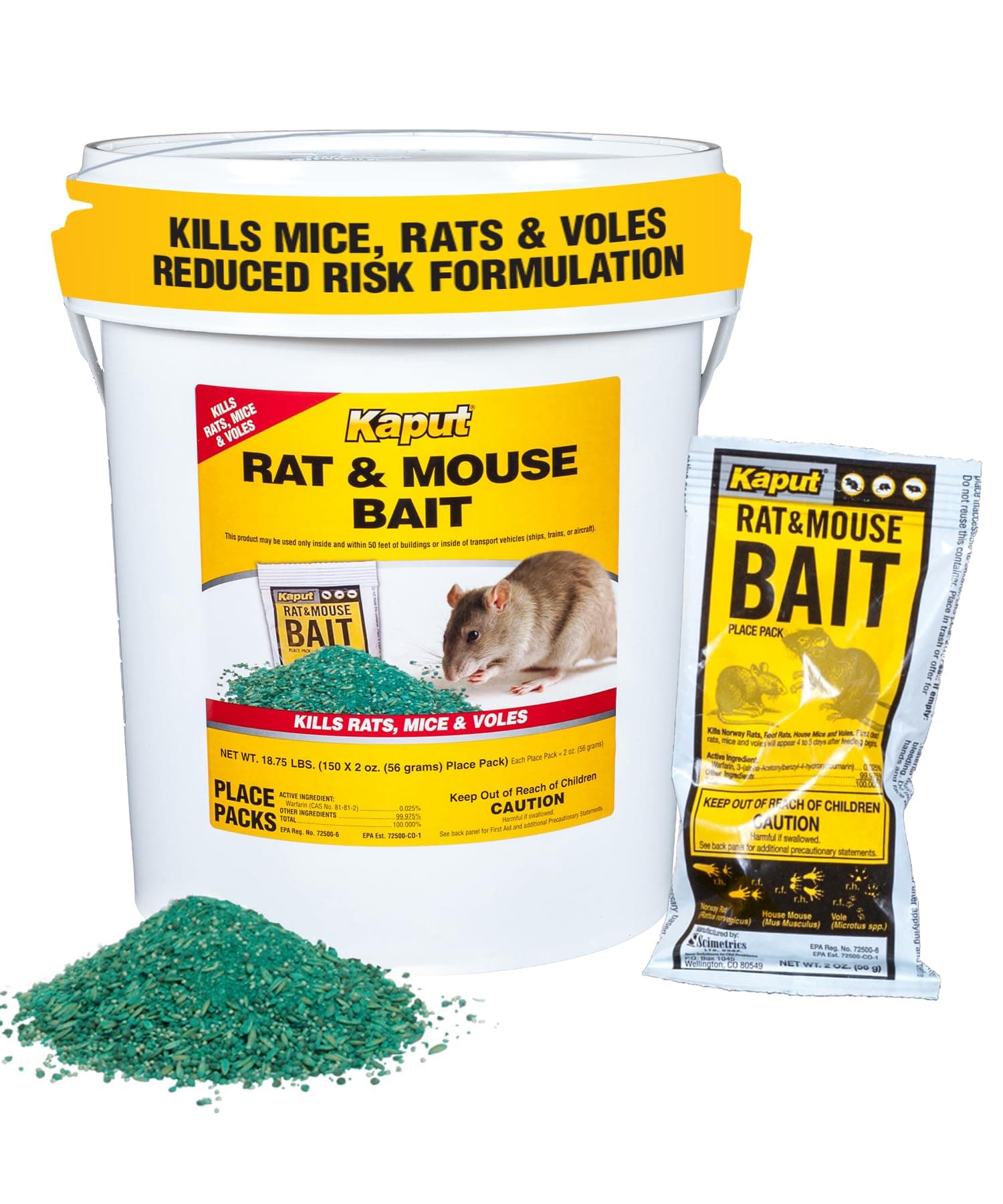 Rat & Mouse Bait- Effective Warfarin Formula for Rodent Control - Low Toxicity Rat Bait, Safe for Pets & Wildlife - Indoor & Near-Building Use, 150 Packets, 2 oz Each