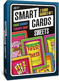 SMART CARDS Sweets, 7 games in 1, Pairs, Snap, Trumps, Rummy, Memory Quiz, Learn Facts, Travel Game, Gift, Stocking Filler, Age 5+, 1-8 Players